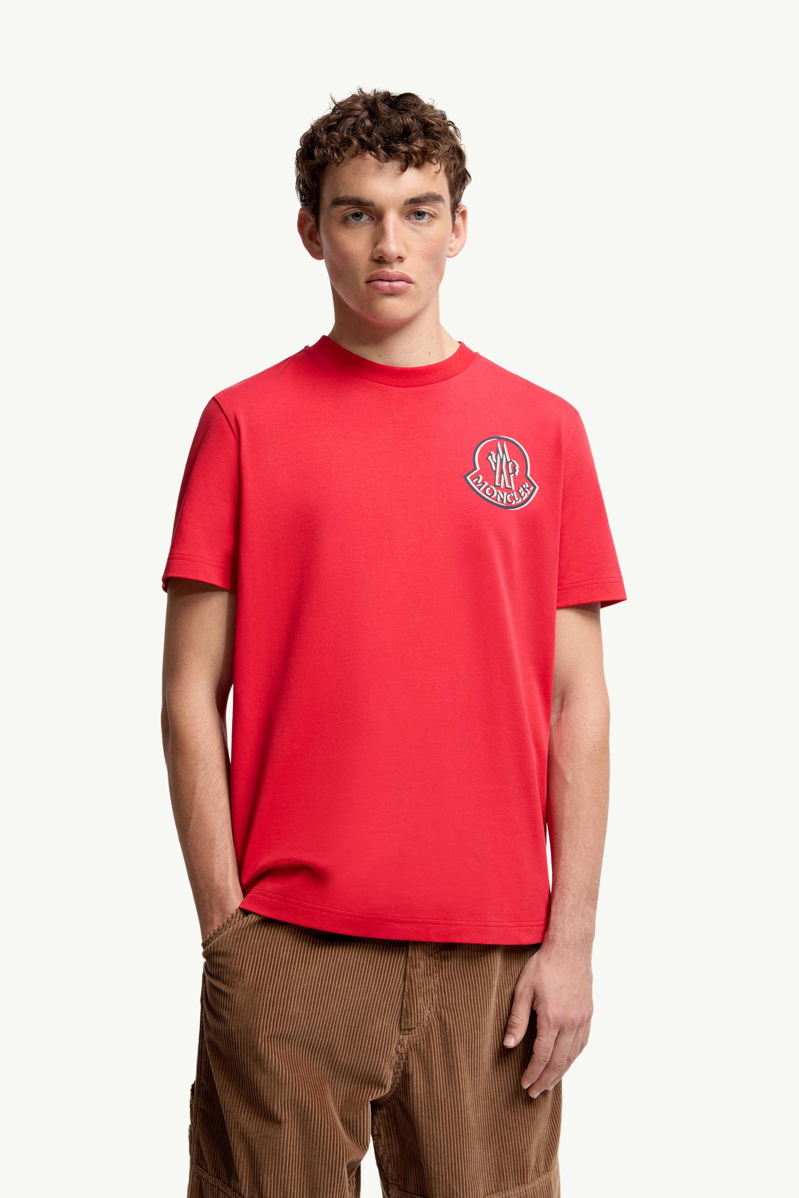 Moncler Logo Cotton T-Shirt Coral Red Coral Red