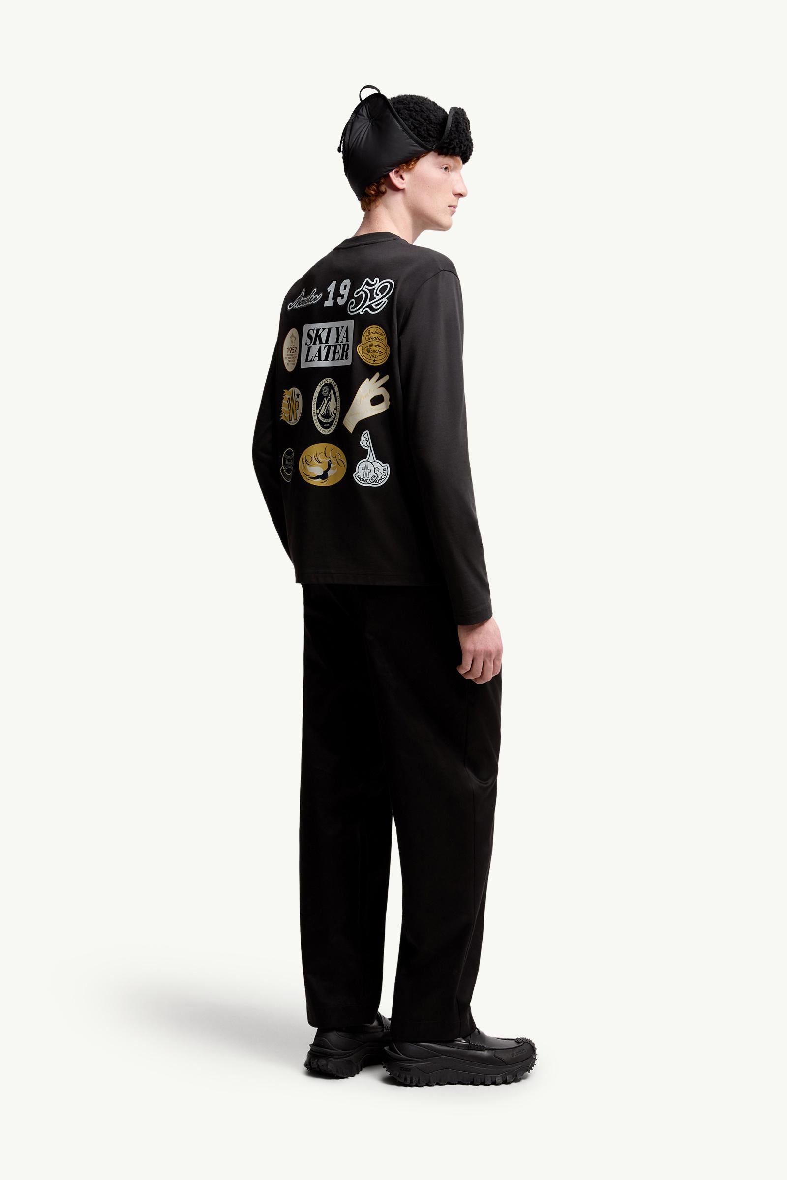 Moncler Cartoon Logos Long Sleeve Cotton T-Shirt Black Black