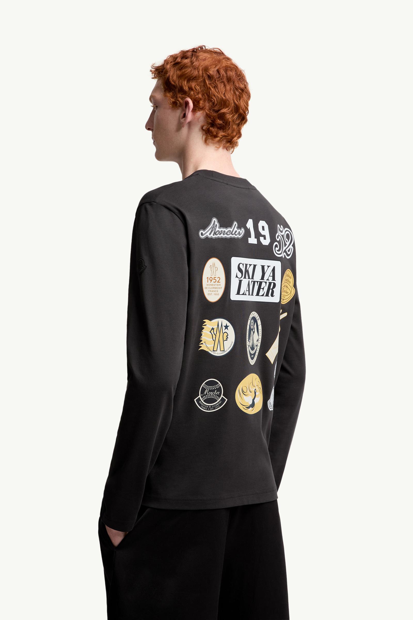 Moncler Cartoon Logos Long Sleeve Cotton T-Shirt Black Black