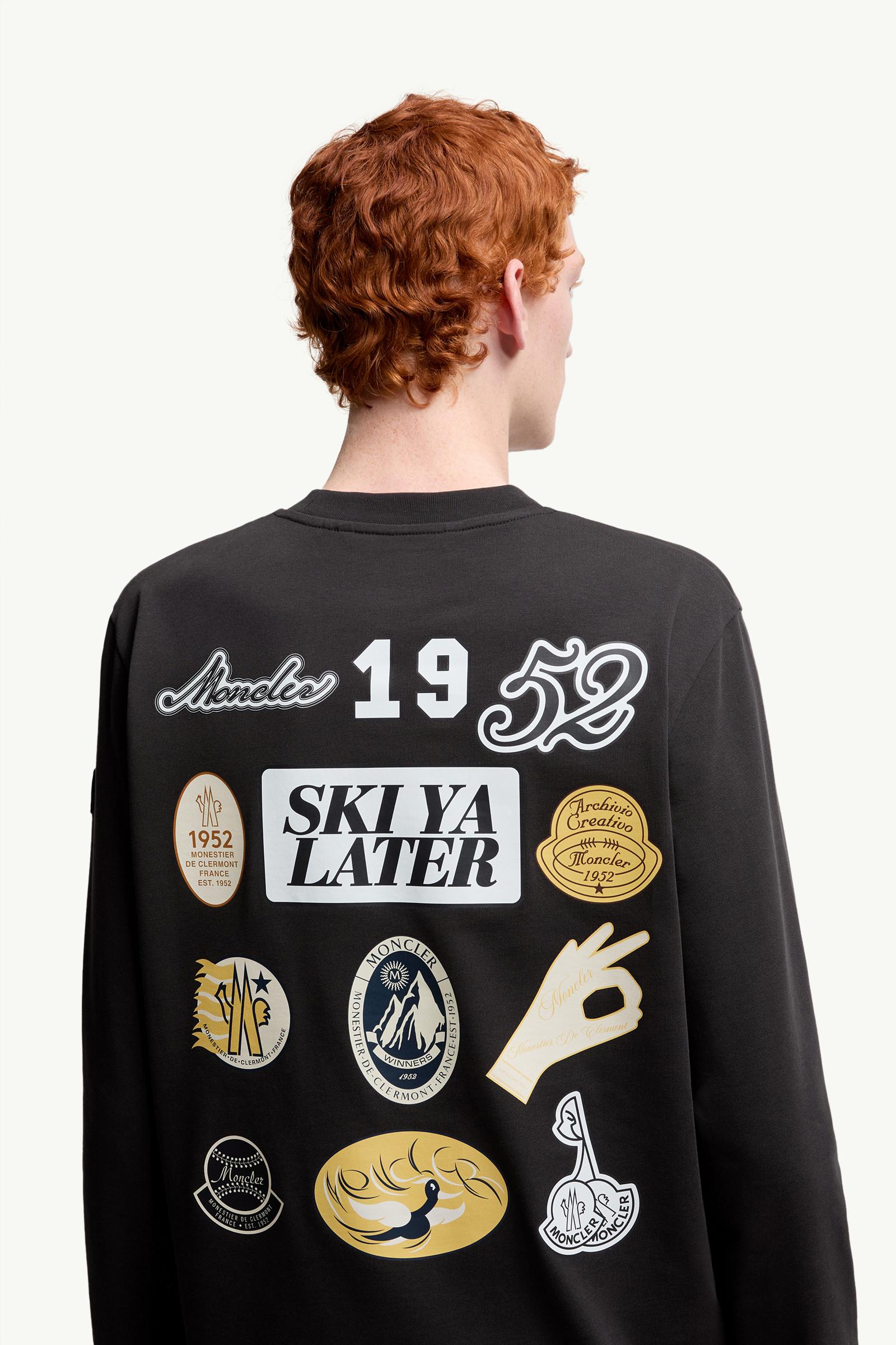 Moncler Cartoon Logos Long Sleeve Cotton T-Shirt Black Black