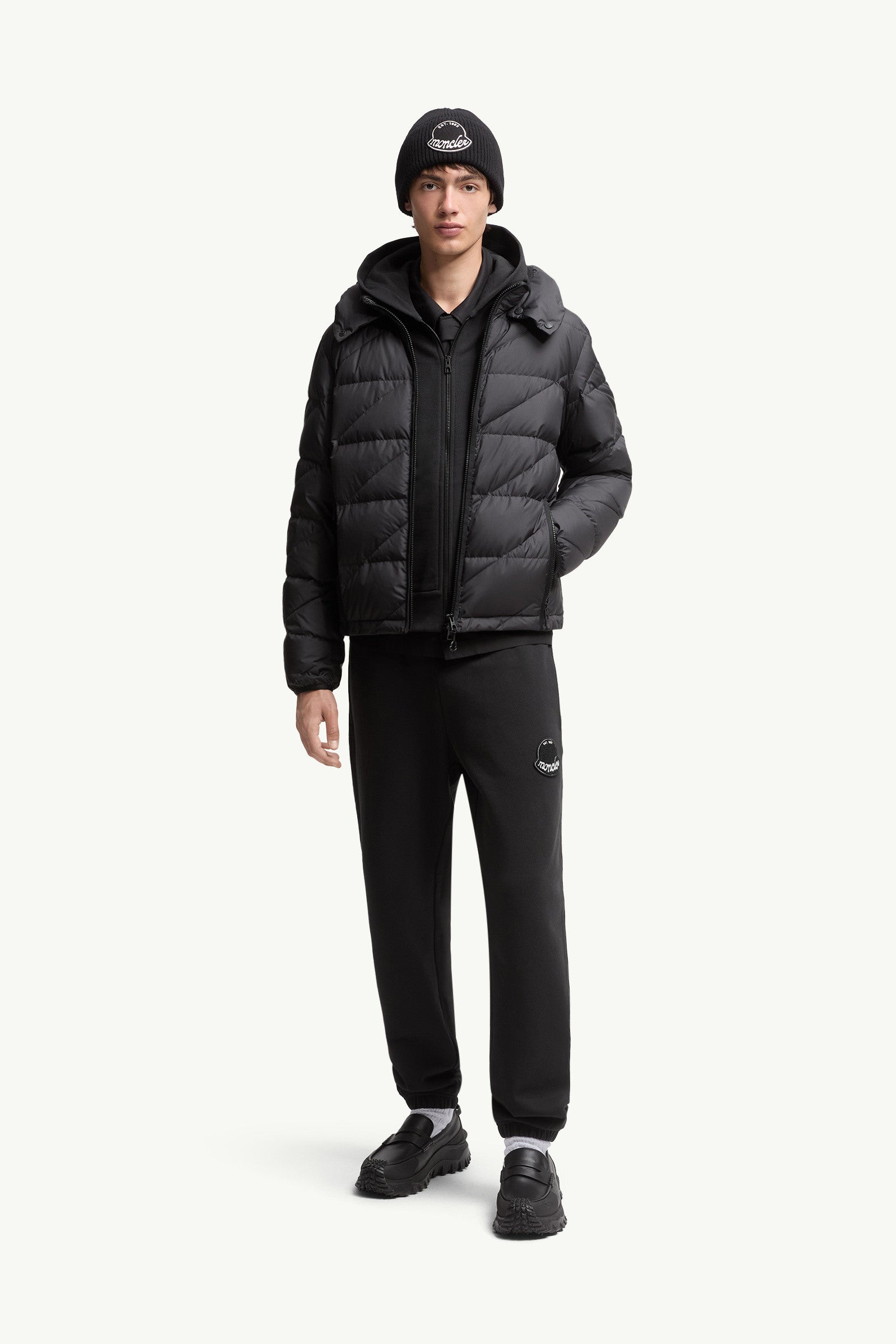 Moncler Logo Cotton Zip-Up Hoodie Black Black
