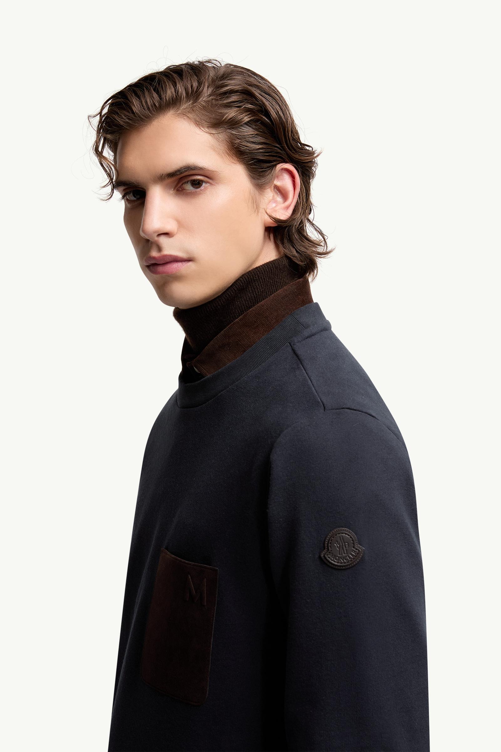 Moncler Cotton & Cashmere Sweatshirt With Pocket Navy Blue Navy Blue