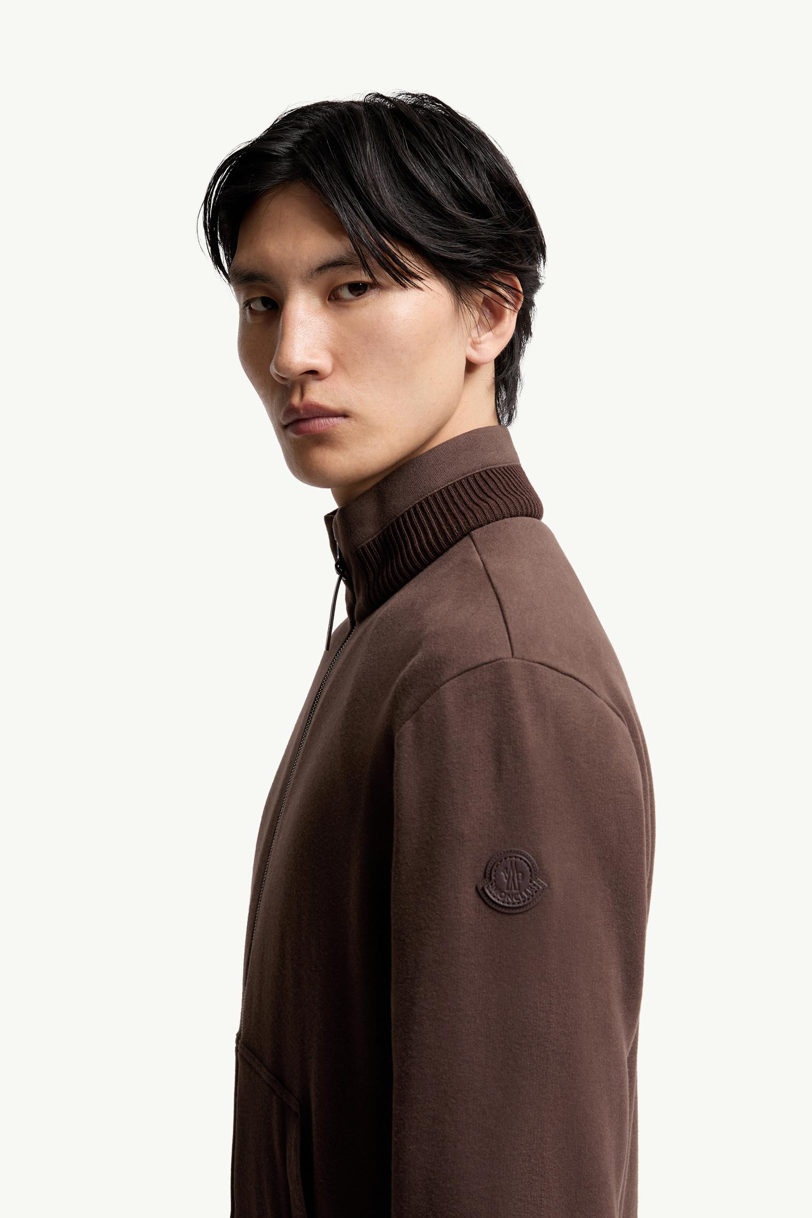 Moncler Cotton & Cashmere Zip-Up Sweatshirt Taupe Taupe