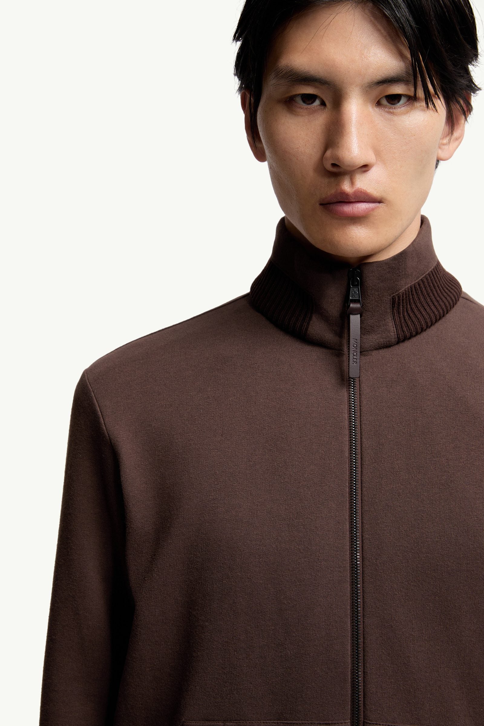 Moncler Cotton & Cashmere Zip-Up Sweatshirt Taupe Taupe