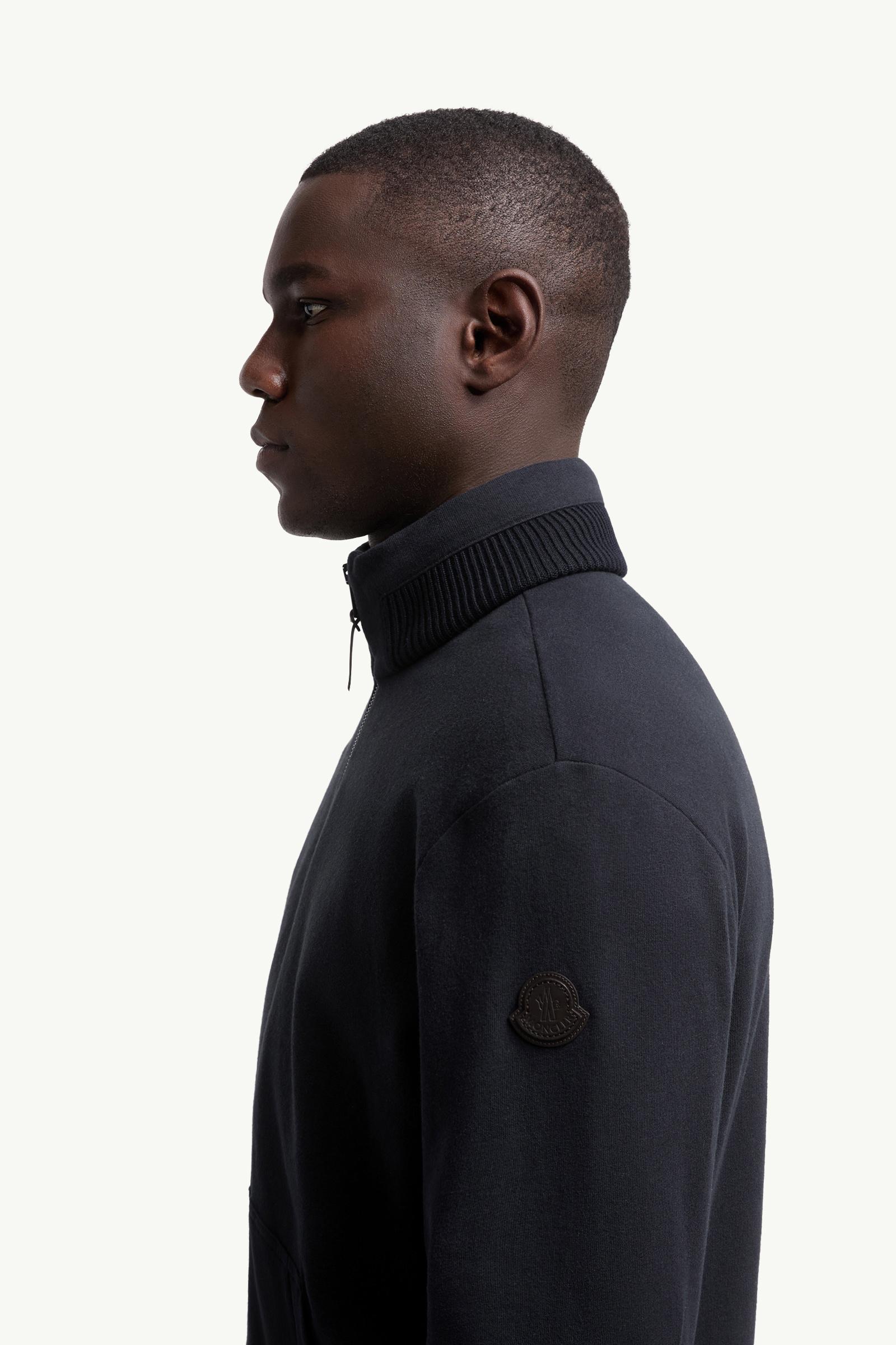 Moncler Cotton & Cashmere Zip-Up Sweatshirt Navy Blue Navy Blue