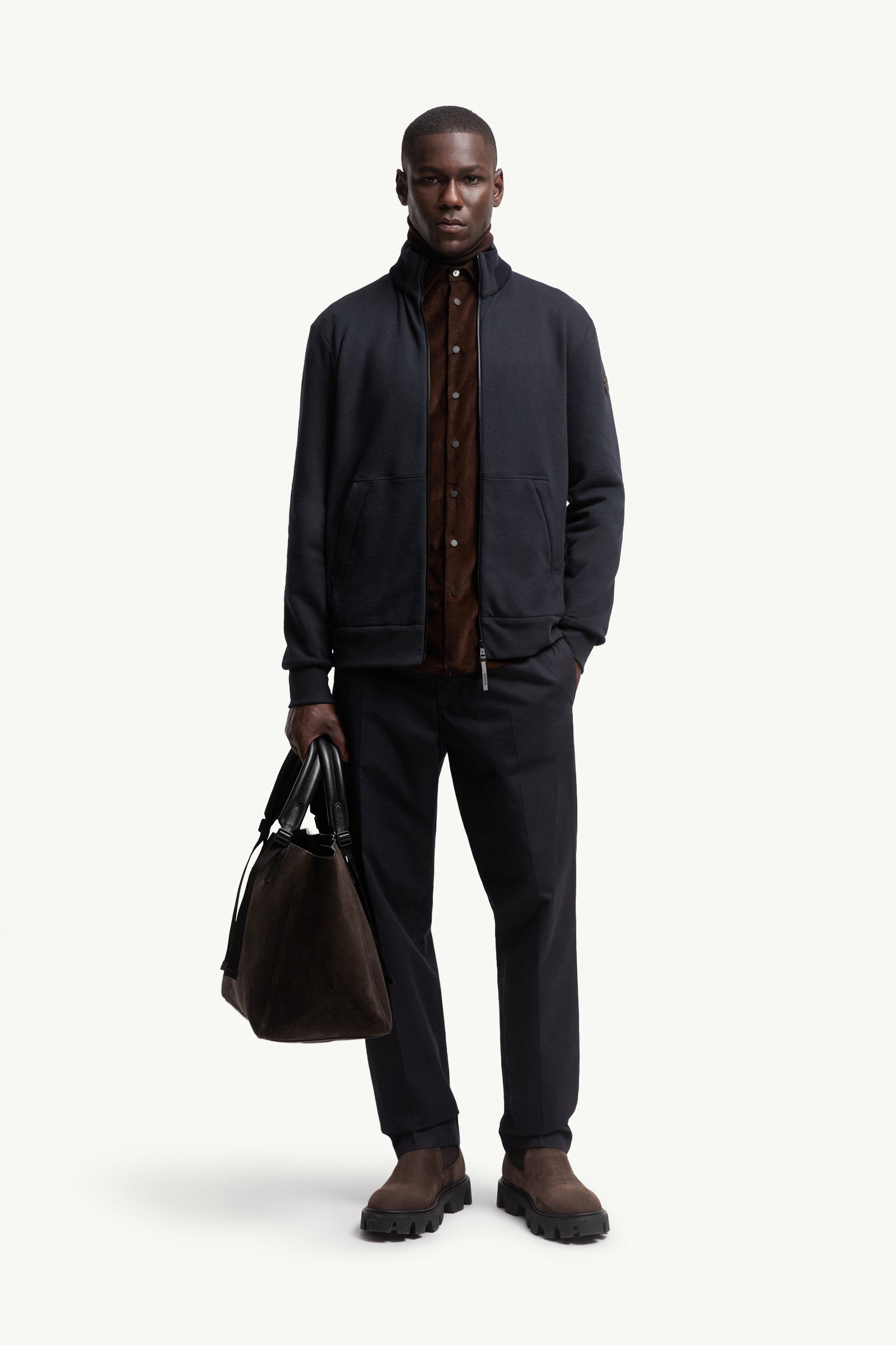 Moncler Cotton & Cashmere Zip-Up Sweatshirt Navy Blue Navy Blue