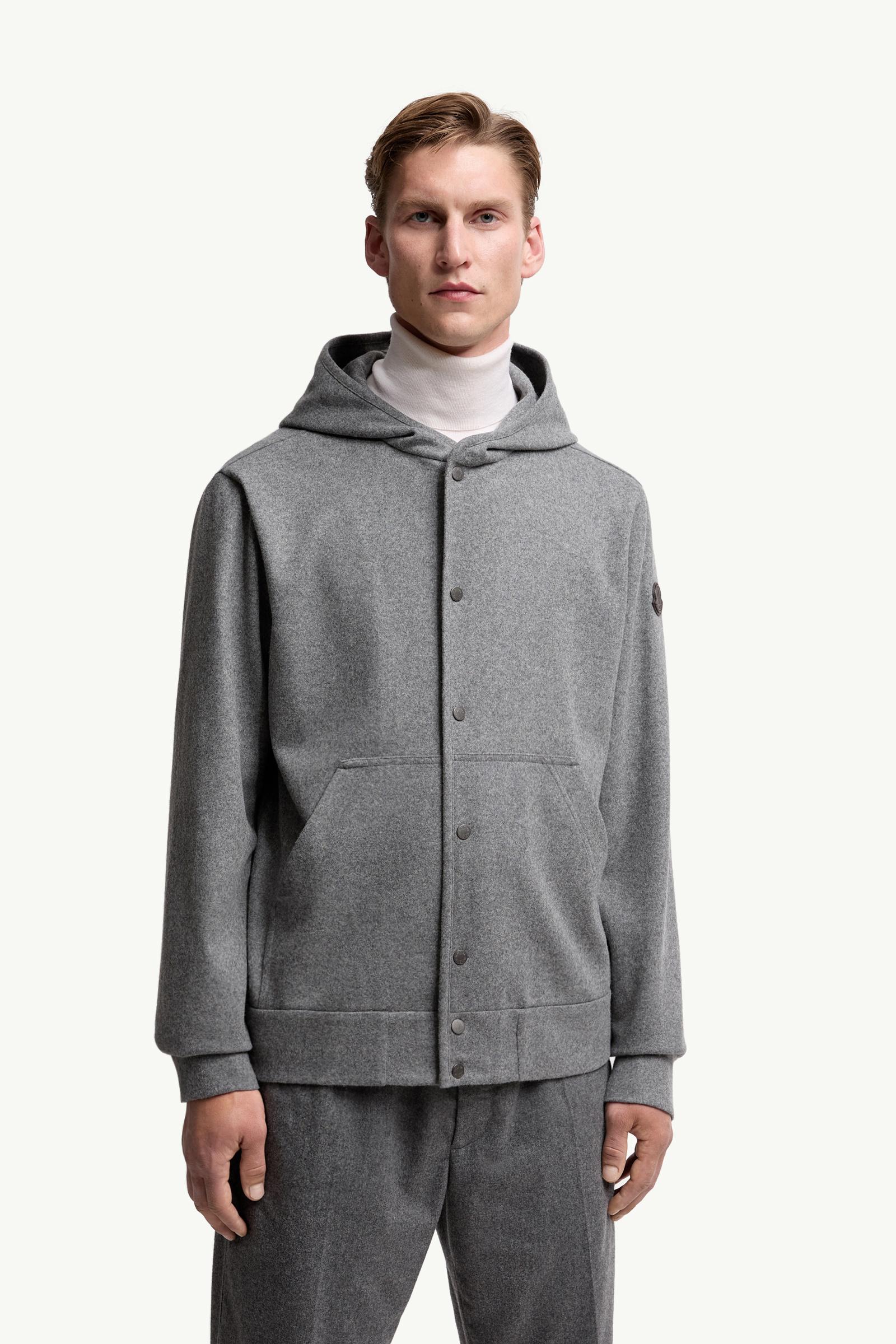 Moncler Wool Blend Zip-Up Hoodie Grey Grey