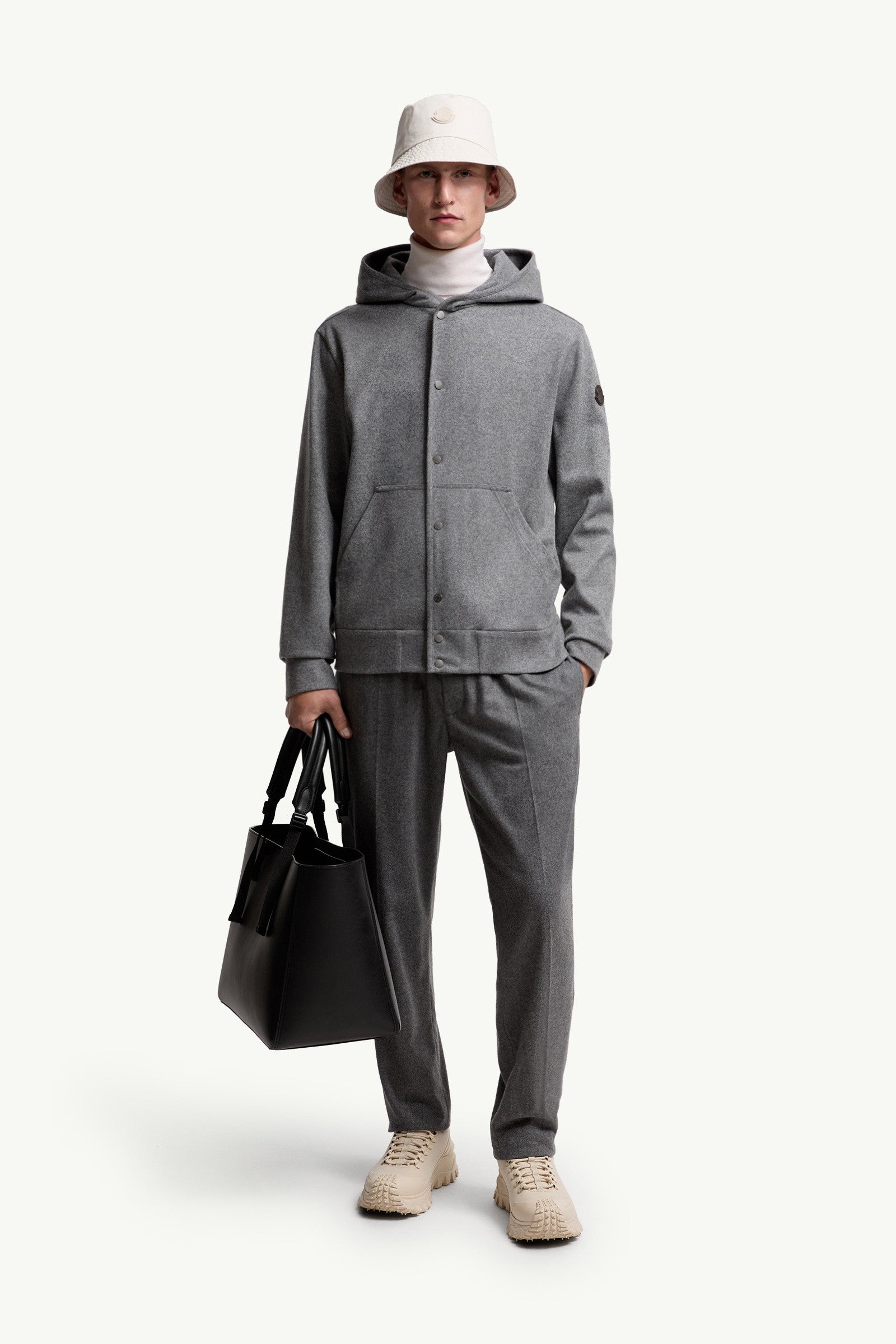 Moncler Wool Blend Zip-Up Hoodie Grey Grey