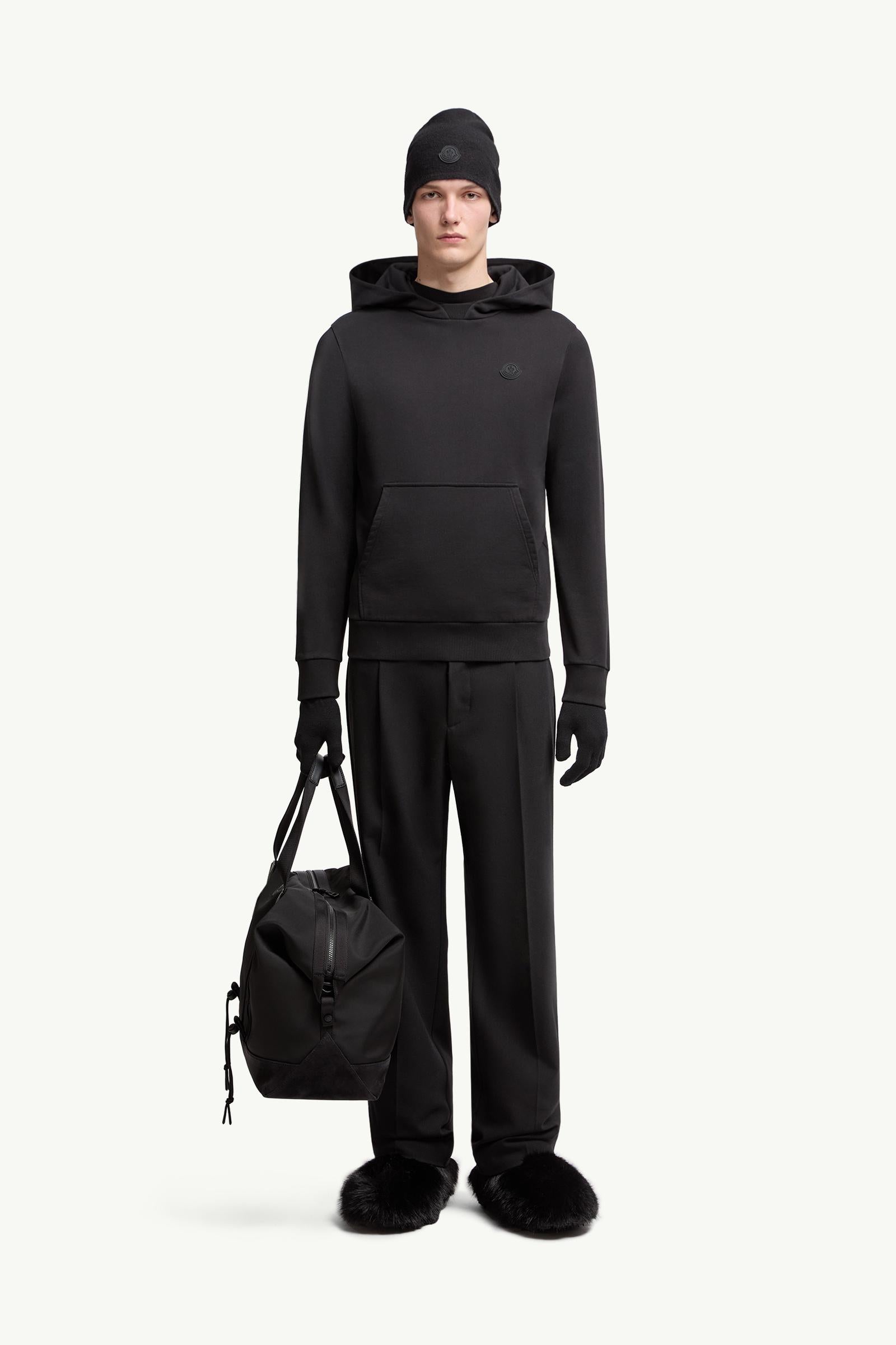 Moncler Tonal Back Logo Cotton Hoodie Black Black