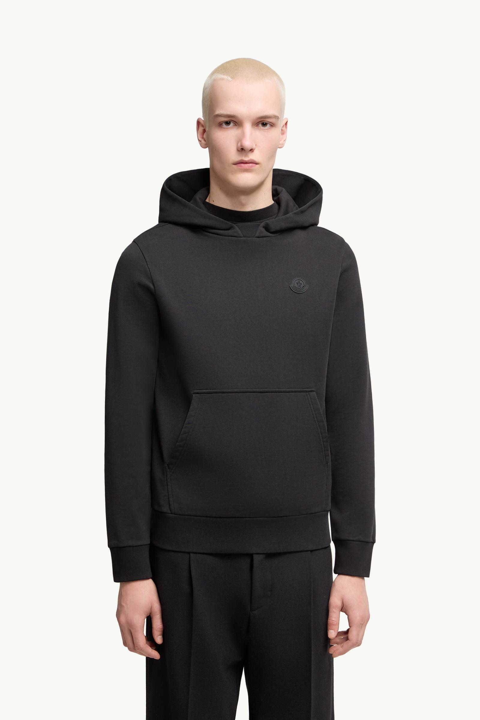 Moncler Tonal Back Logo Cotton Hoodie Black Black