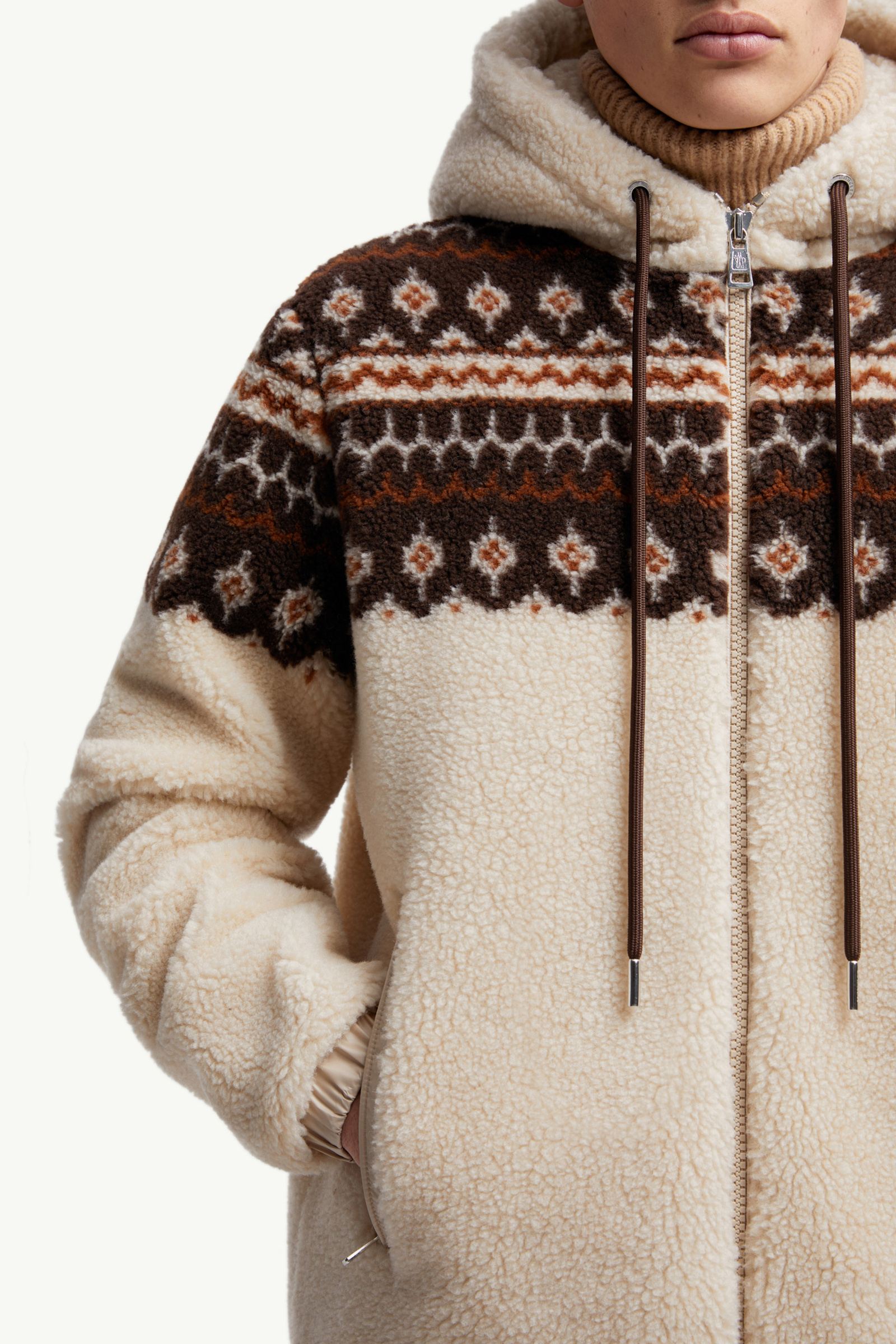 Moncler Geometric Jacquard Wool Blend Hoodie Multicolour Multicolour