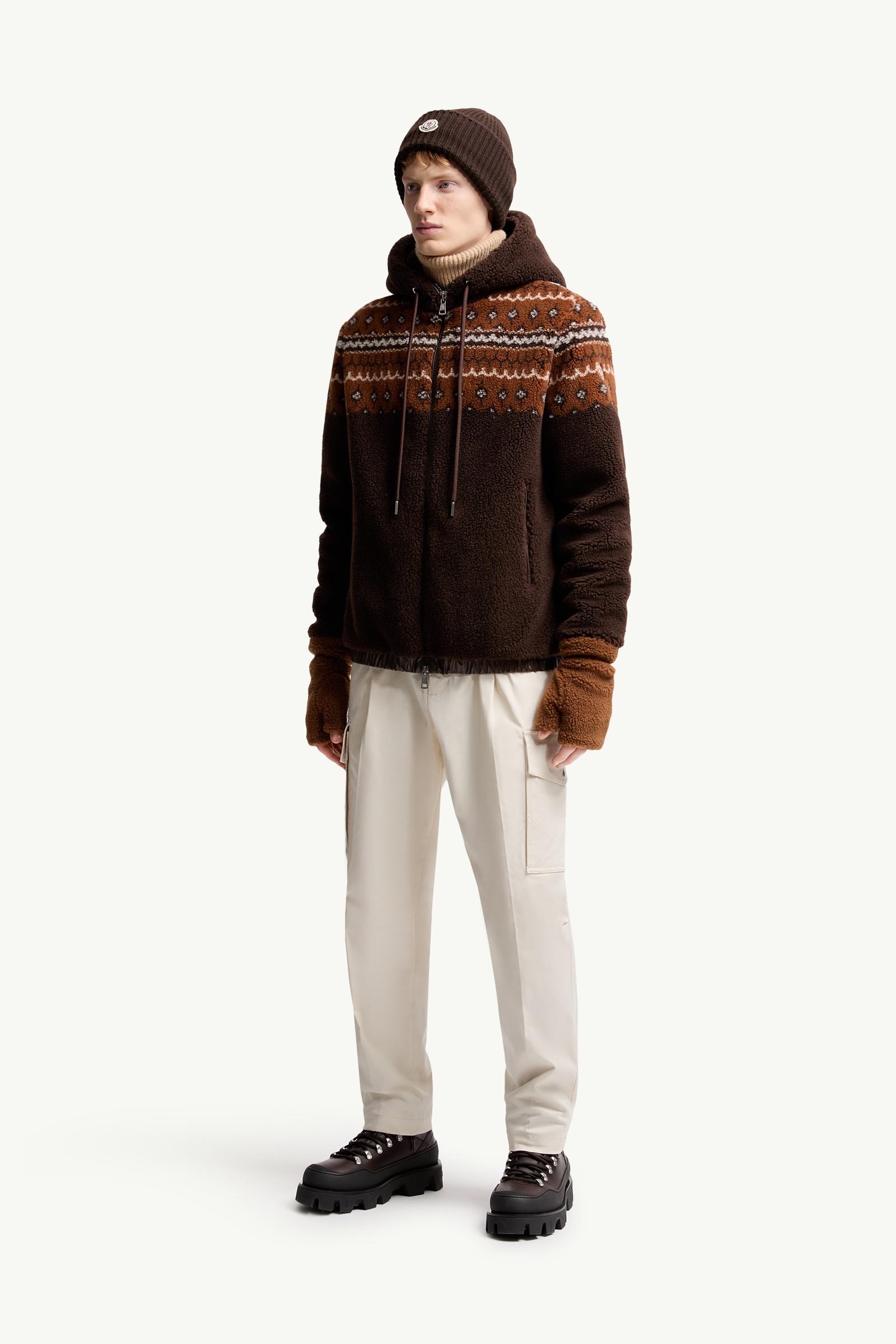 Moncler Geometric Jacquard Wool Blend Hoodie Brown Brown