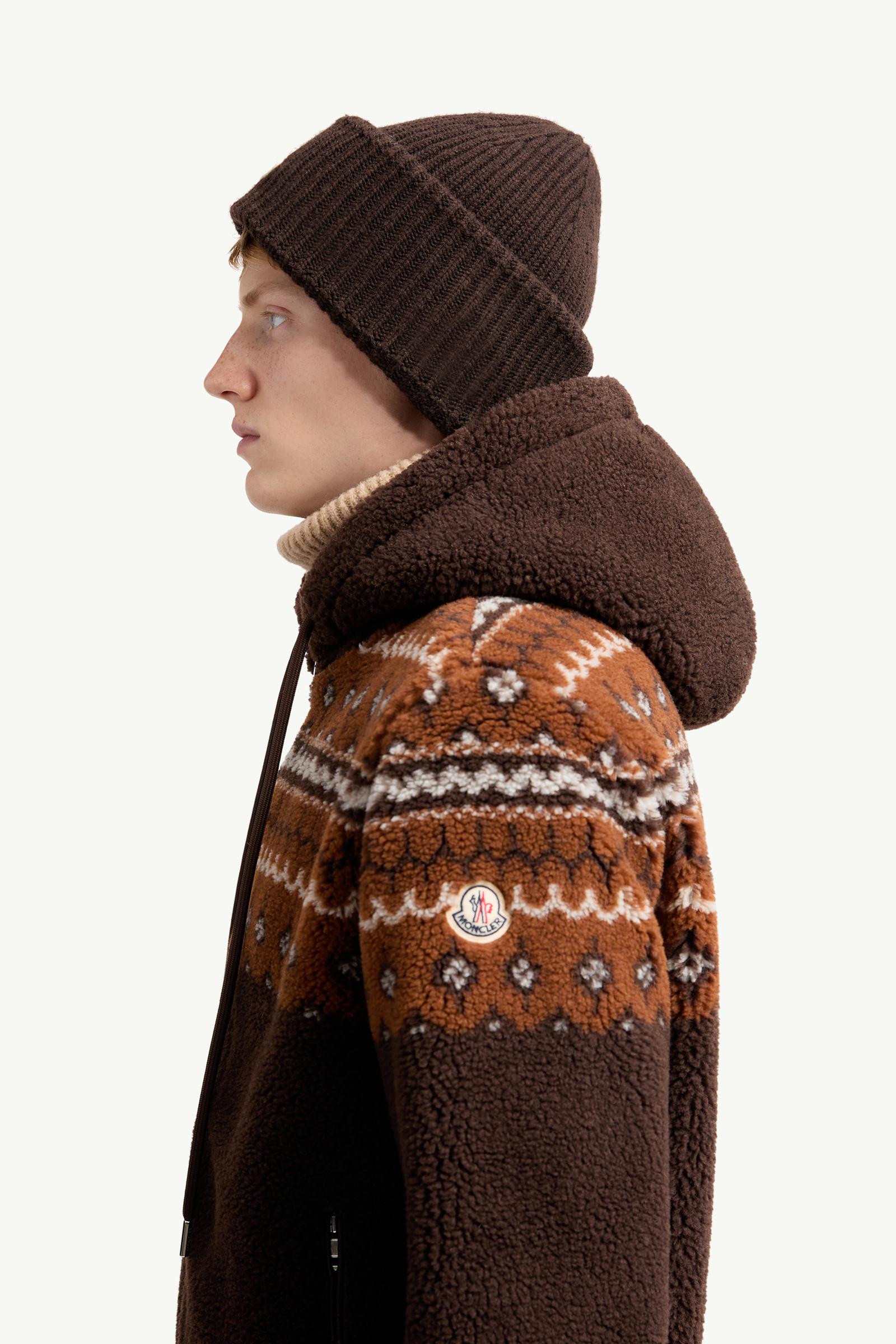 Moncler Geometric Jacquard Wool Blend Hoodie Brown Brown