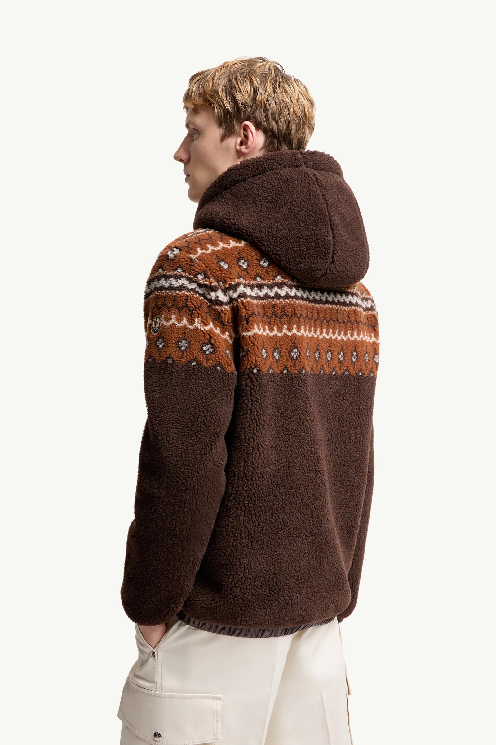 Moncler Geometric Jacquard Wool Blend Hoodie Brown Brown
