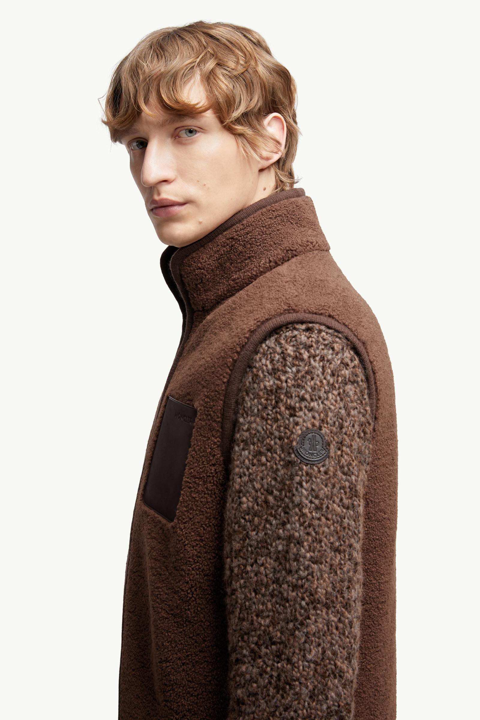 Moncler Nubuck-Trimmed Teddy Vest Brown Brown