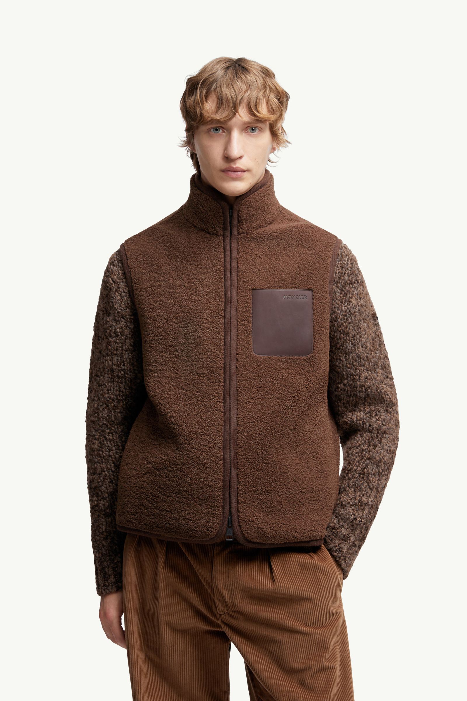 Moncler Nubuck-Trimmed Teddy Vest Brown Brown