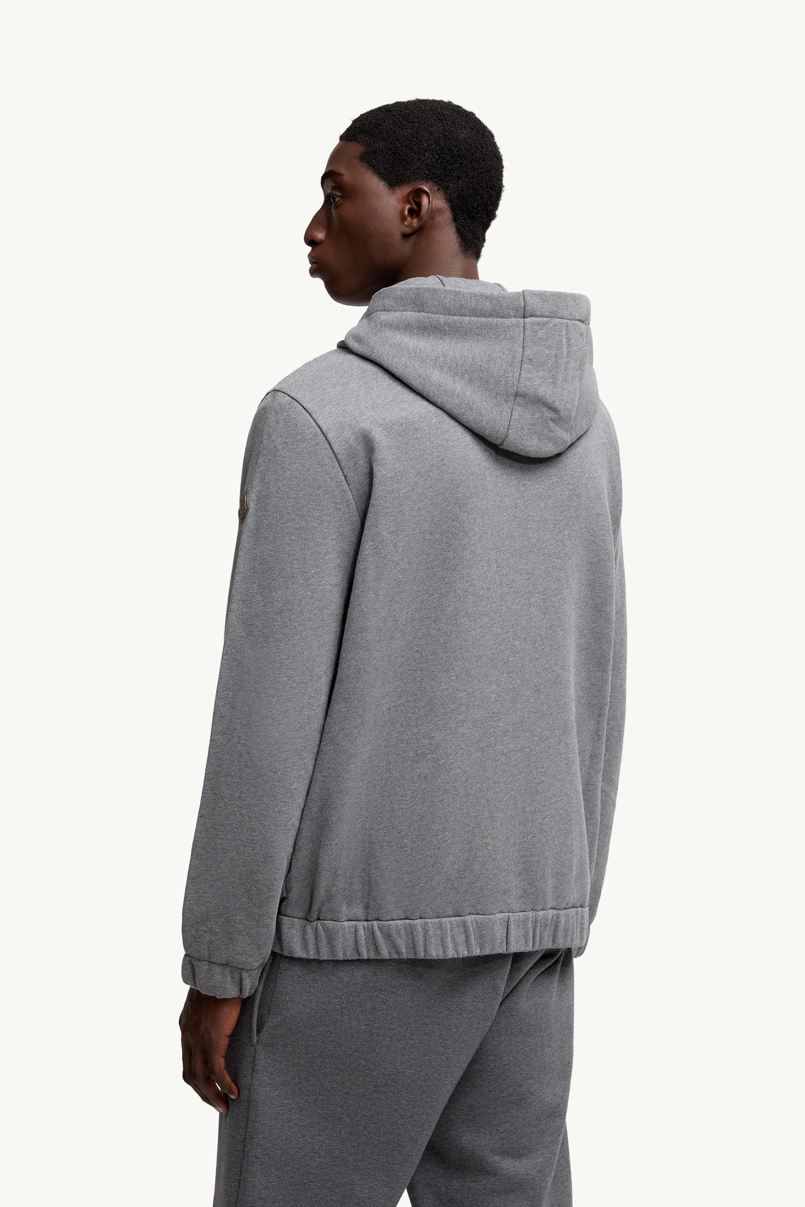 Moncler Leather Logo Cotton Blend Zip-Up Hoodie Dark Grey Dark Grey