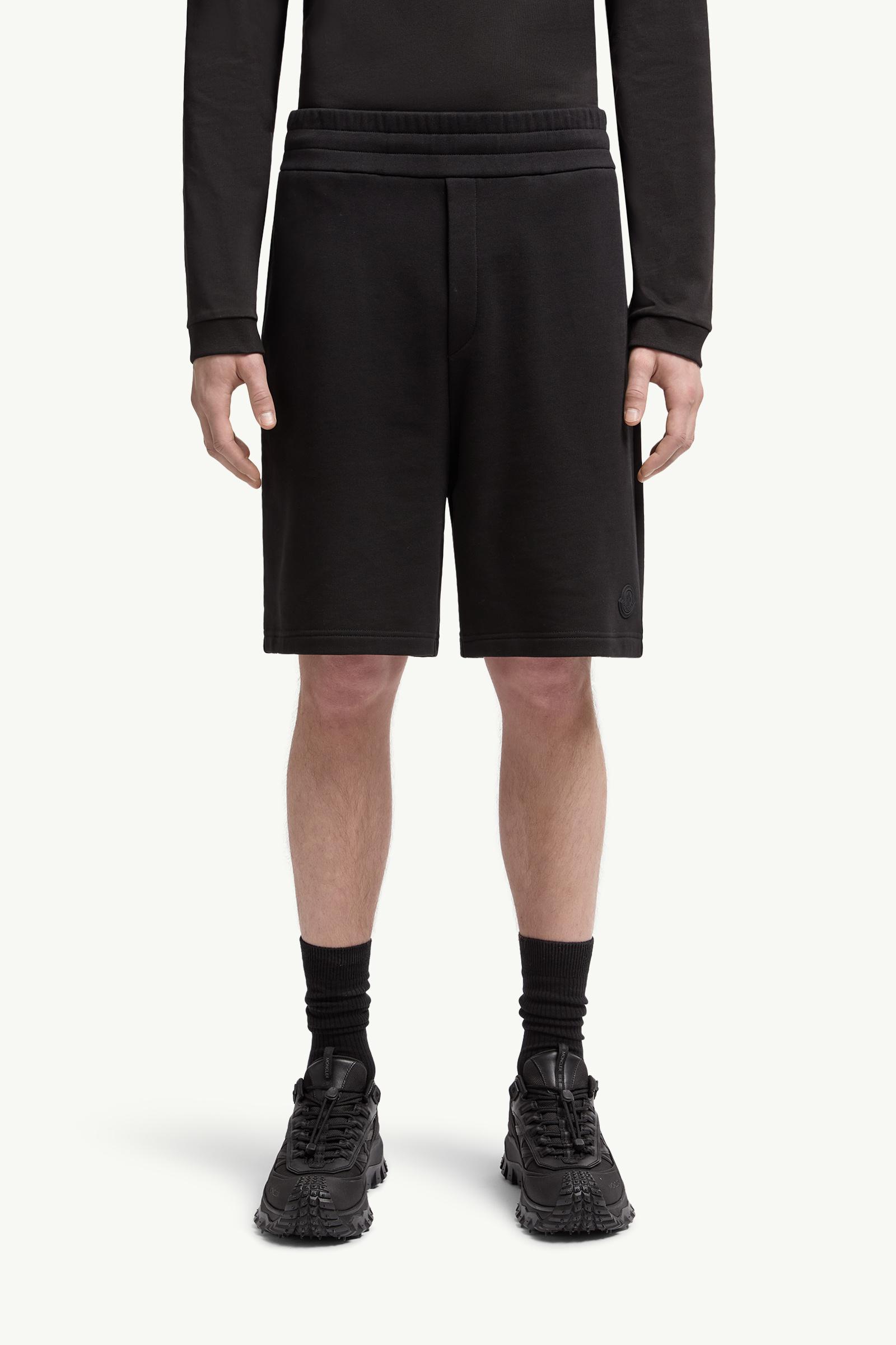 Moncler Logo Patch Cotton Shorts Black Black