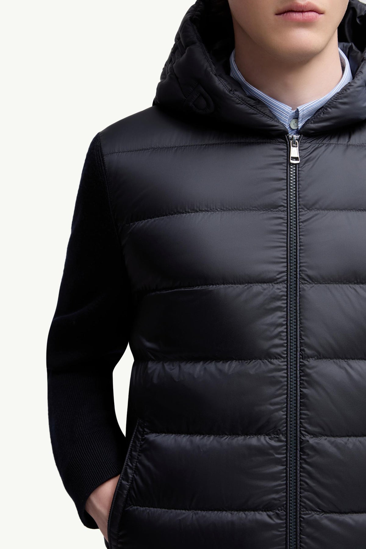 Moncler Padded Wool Zip-Up Hoodie Blue Blue