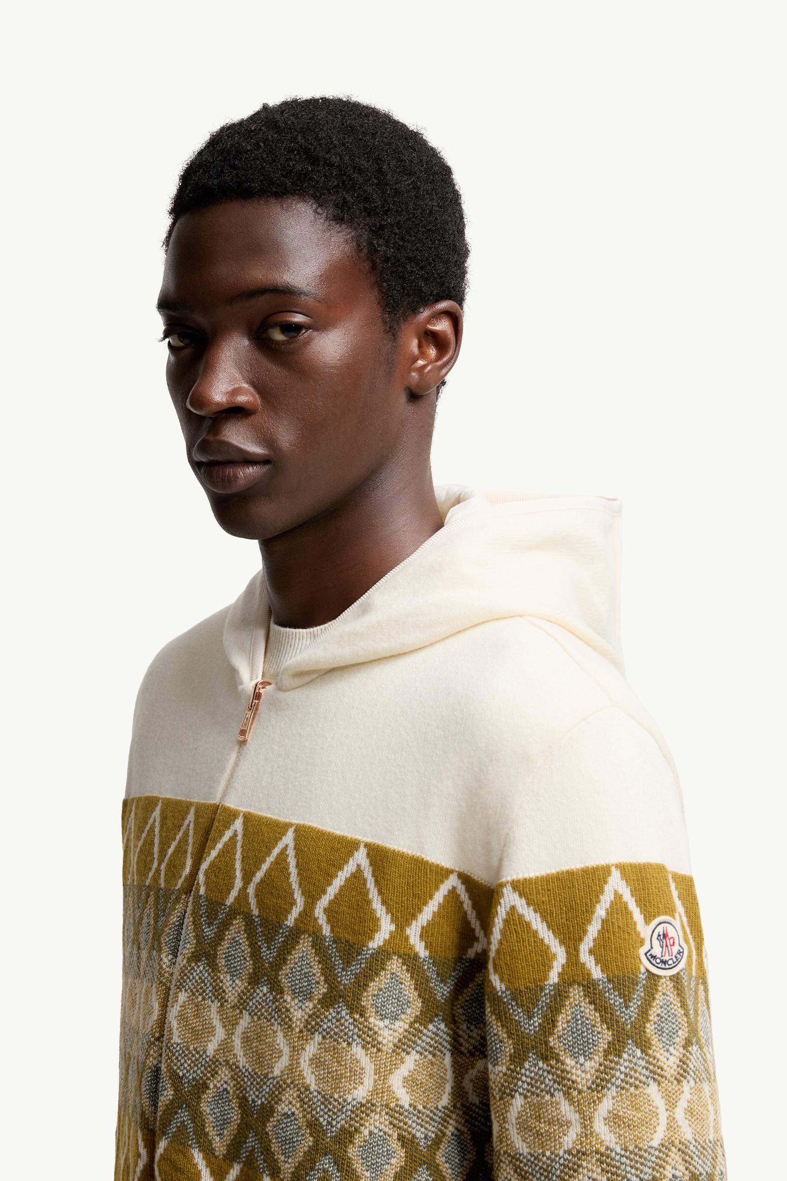 Moncler Reversible Wool Zip-Up Hoodie White & Green White & Green
