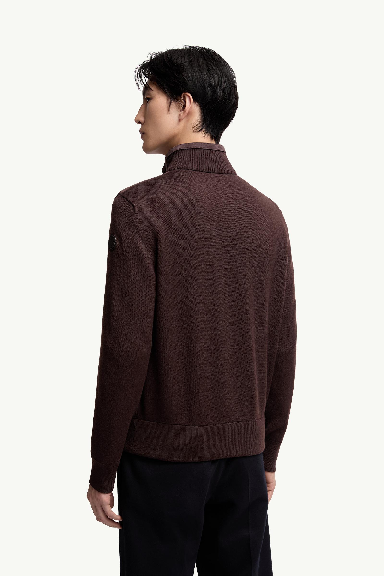 Moncler Wool & Suede Cardigan Brown Brown