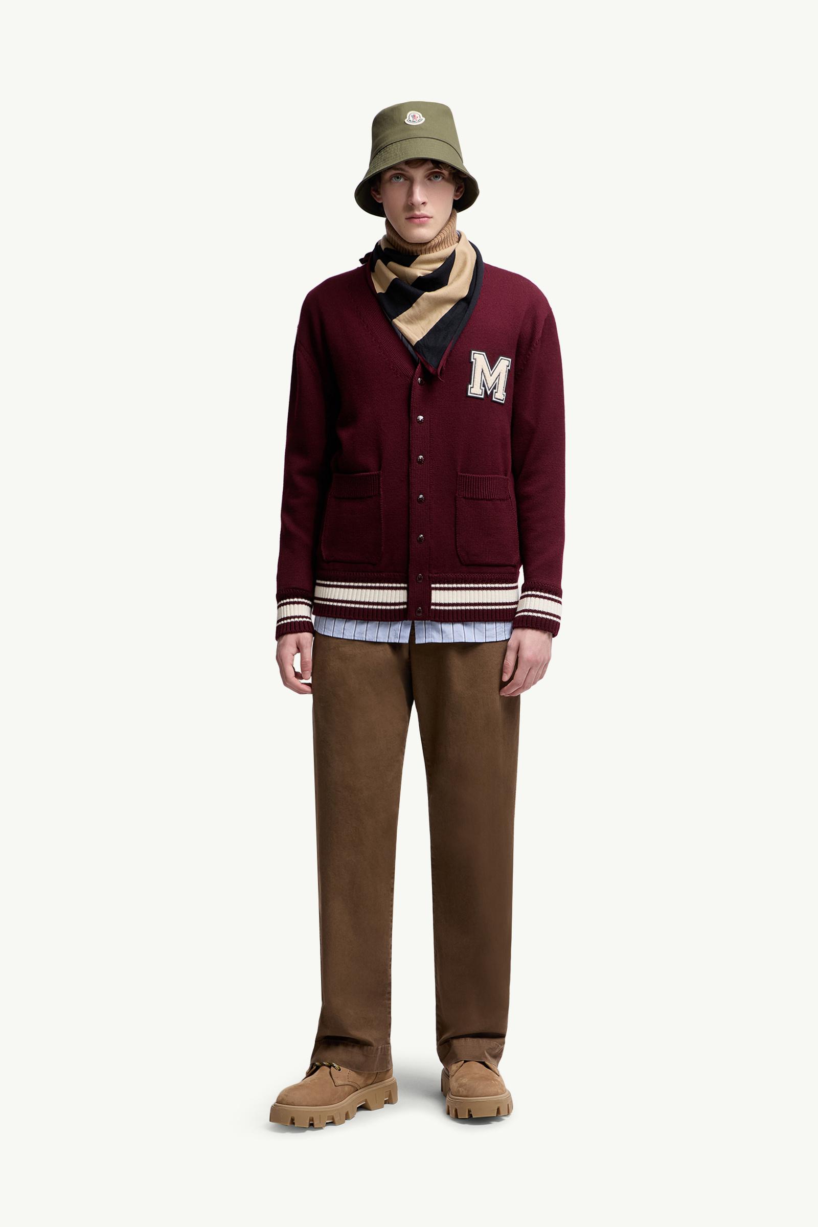 Moncler Embroidered Monogram Wool Cardigan Burgundy Burgundy