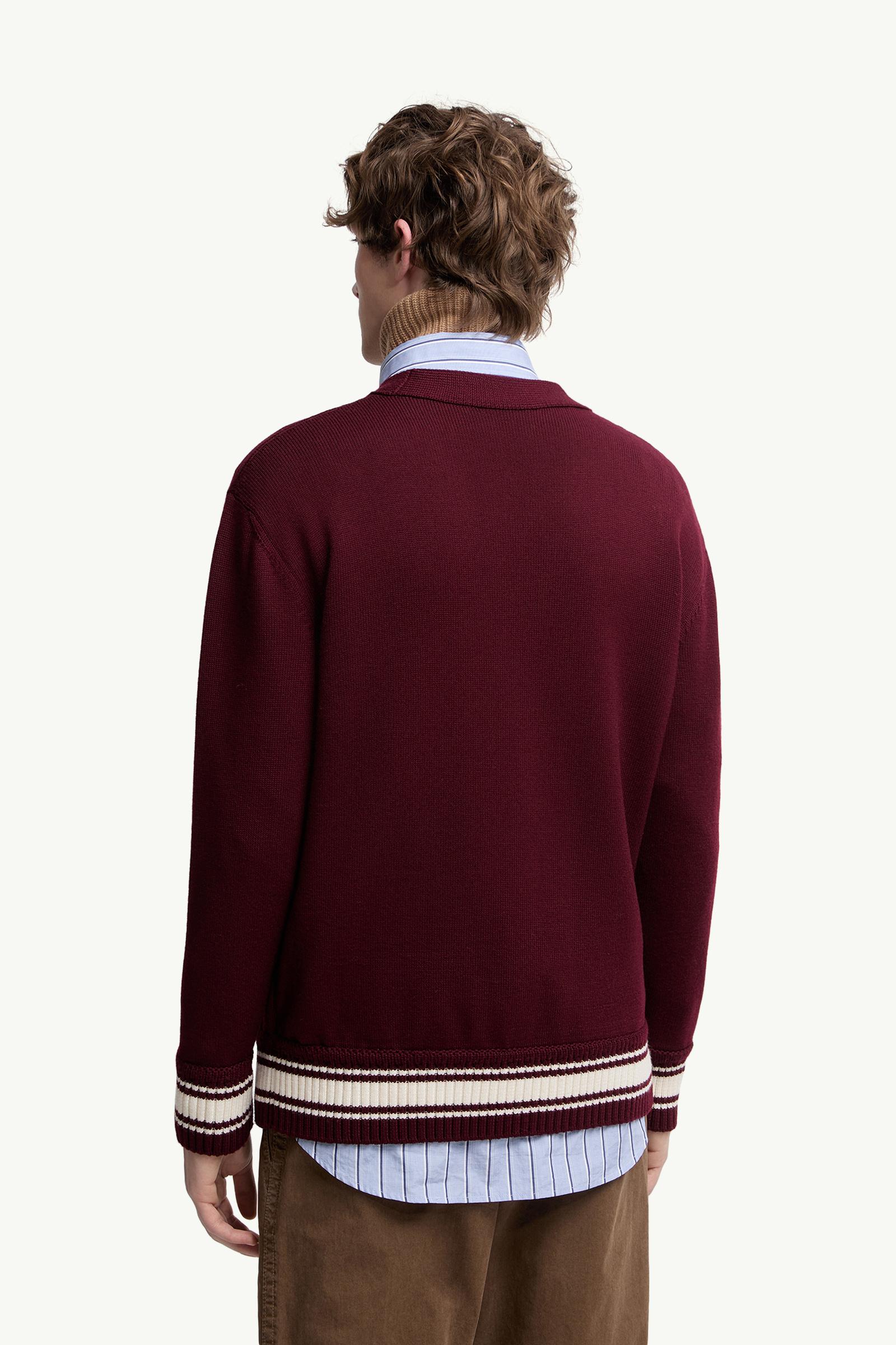 Moncler Embroidered Monogram Wool Cardigan Burgundy Burgundy