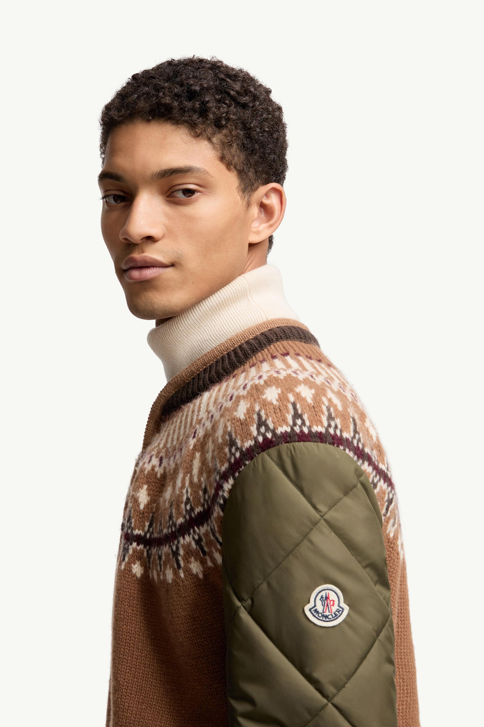 Moncler Padded Geometric Wool Blend Cardigan Beige & Green Beige & Green