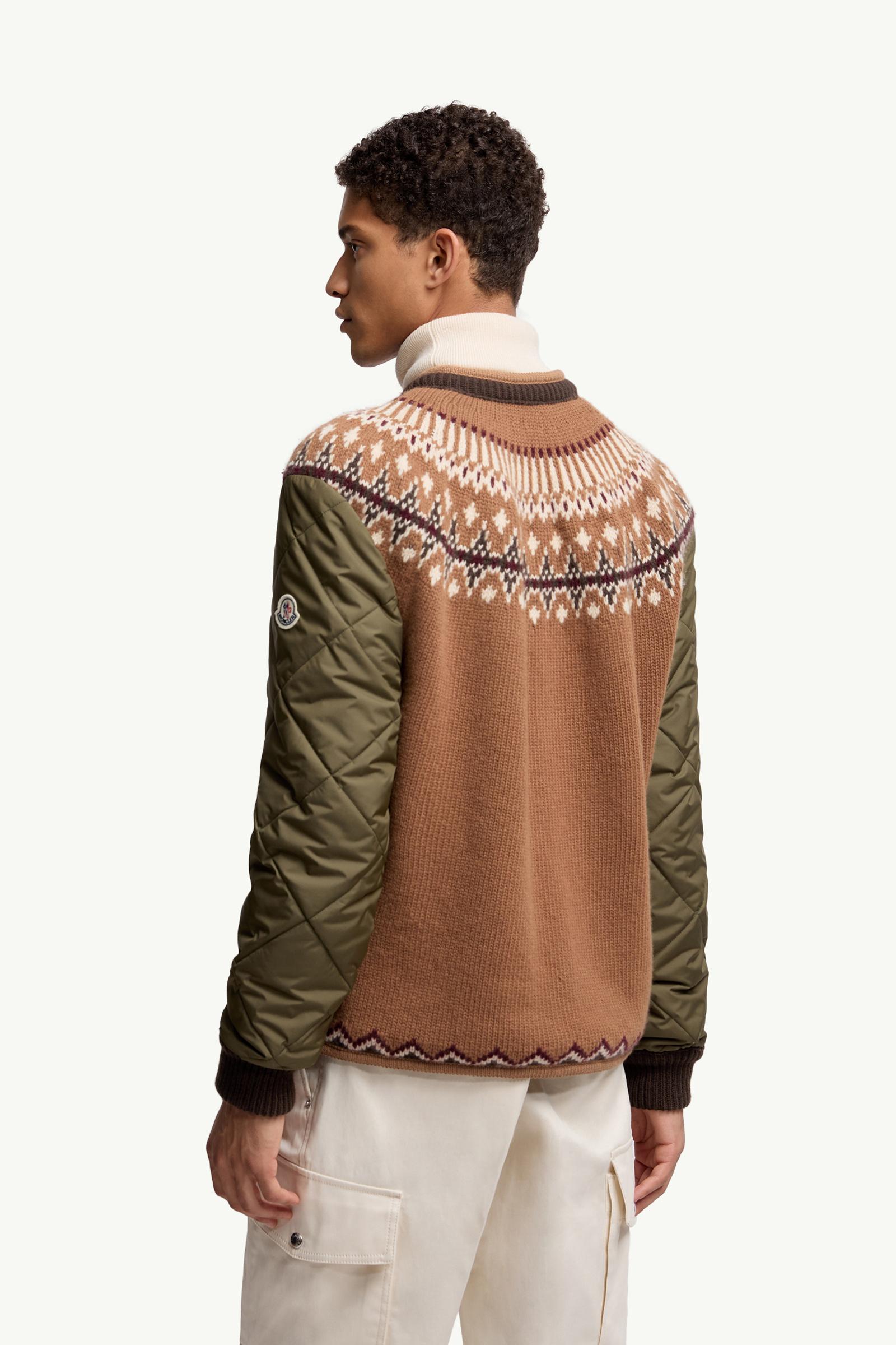 Moncler Padded Geometric Wool Blend Cardigan Beige & Green Beige & Green