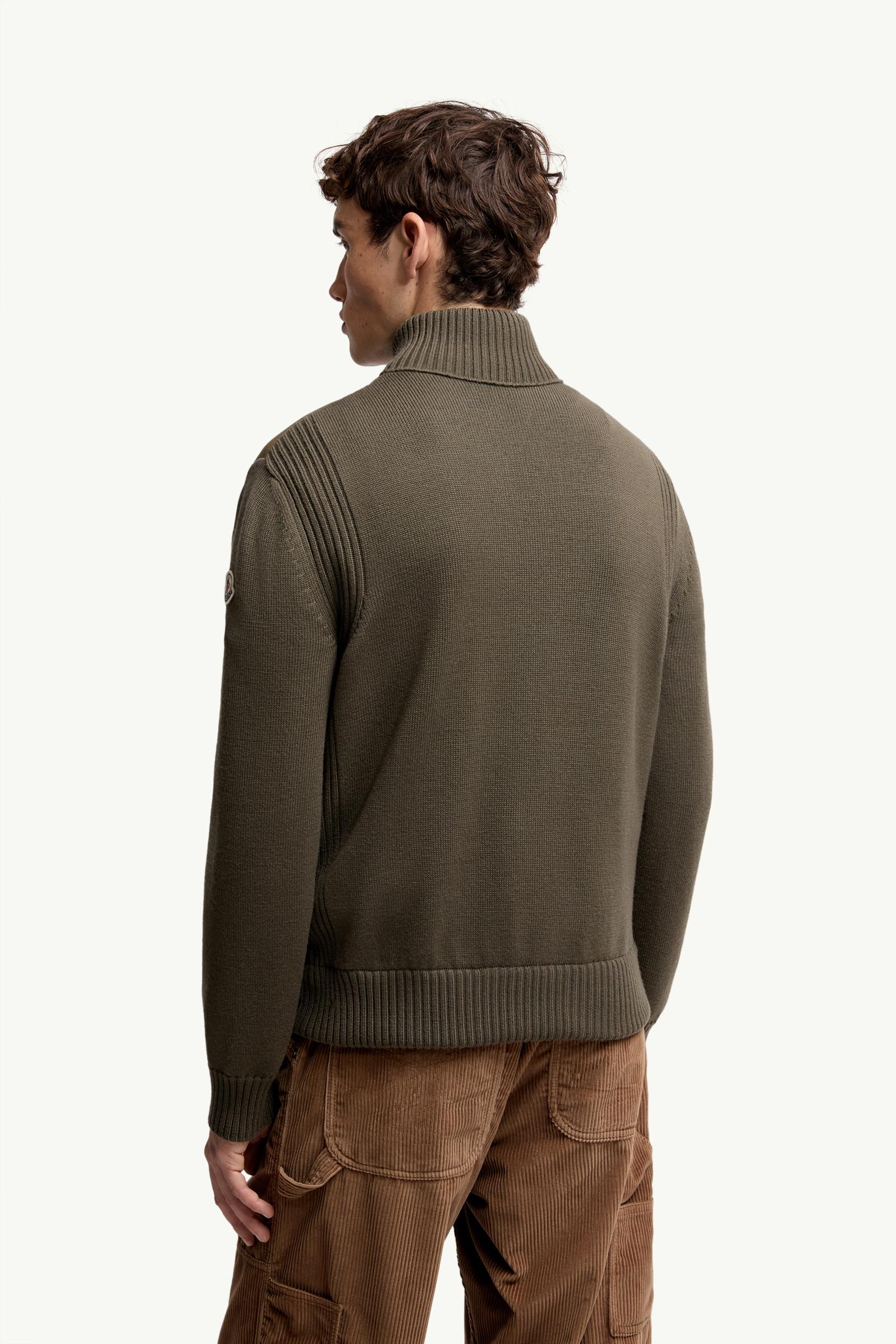 Moncler Padded Wool Zip-Up Cardigan Olive Green Olive Green