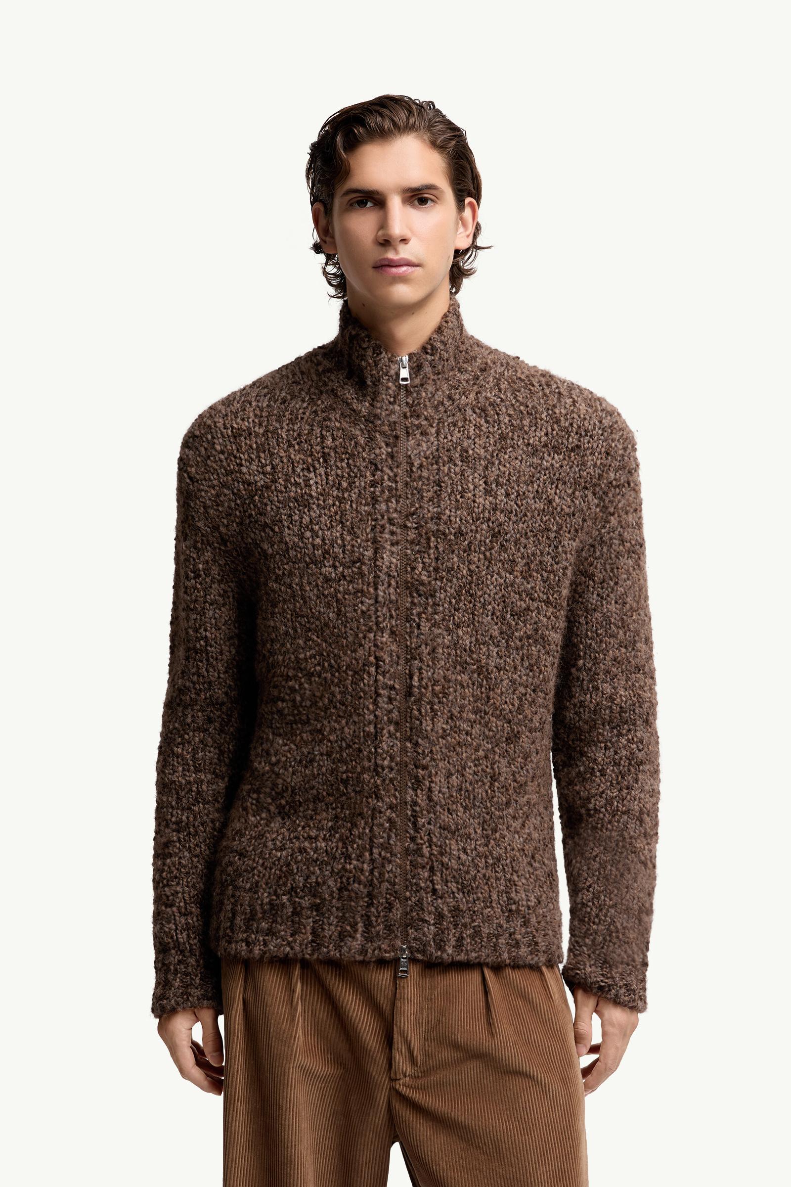 Moncler Wool & Alpaca Zip-Up Cardigan Brown Brown