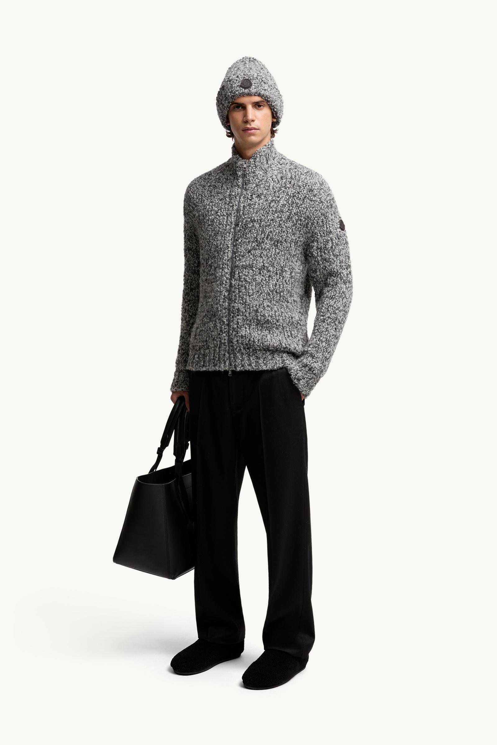Moncler Wool & Alpaca Zip-Up Cardigan Grey Grey