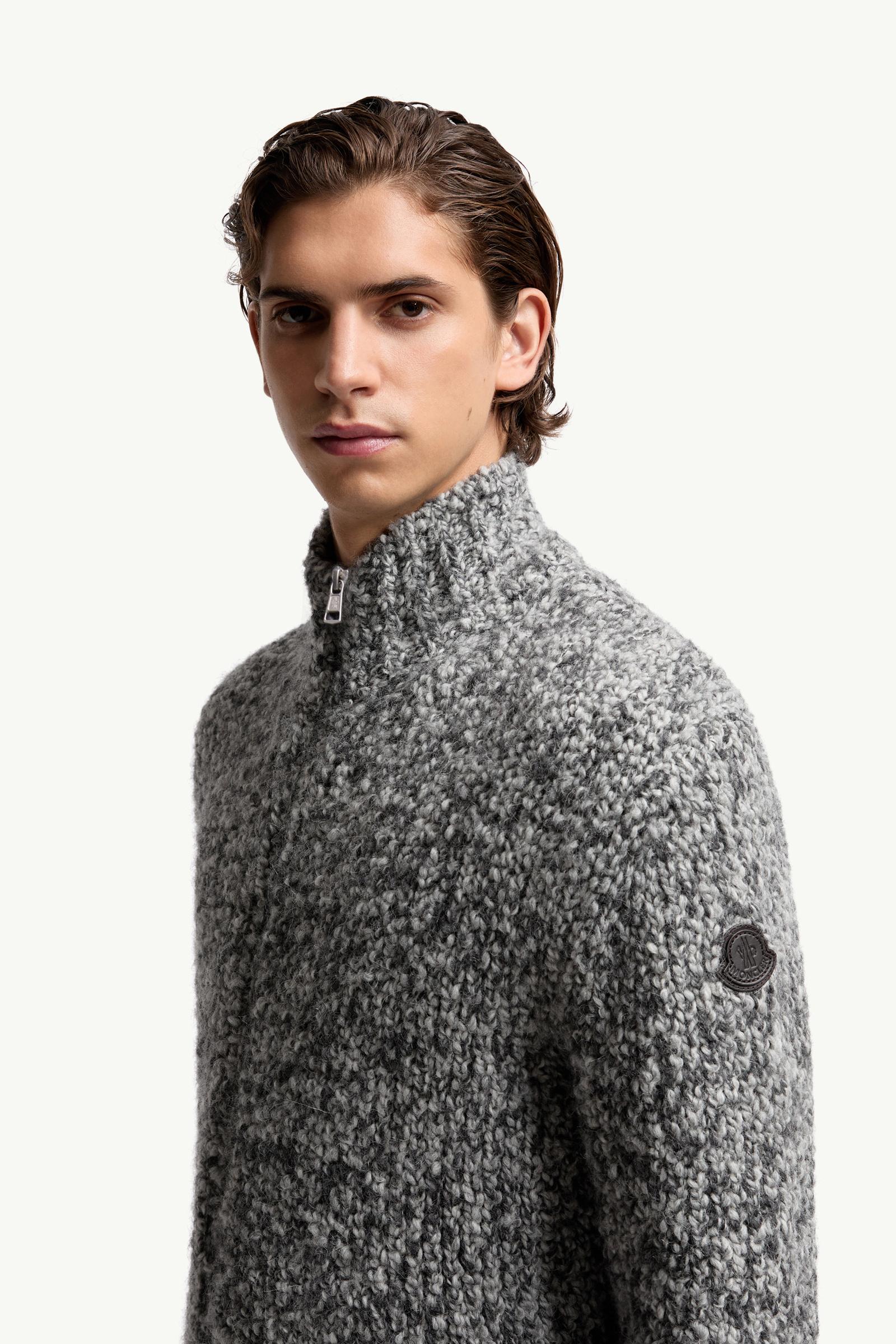 Moncler Wool & Alpaca Zip-Up Cardigan Grey Grey