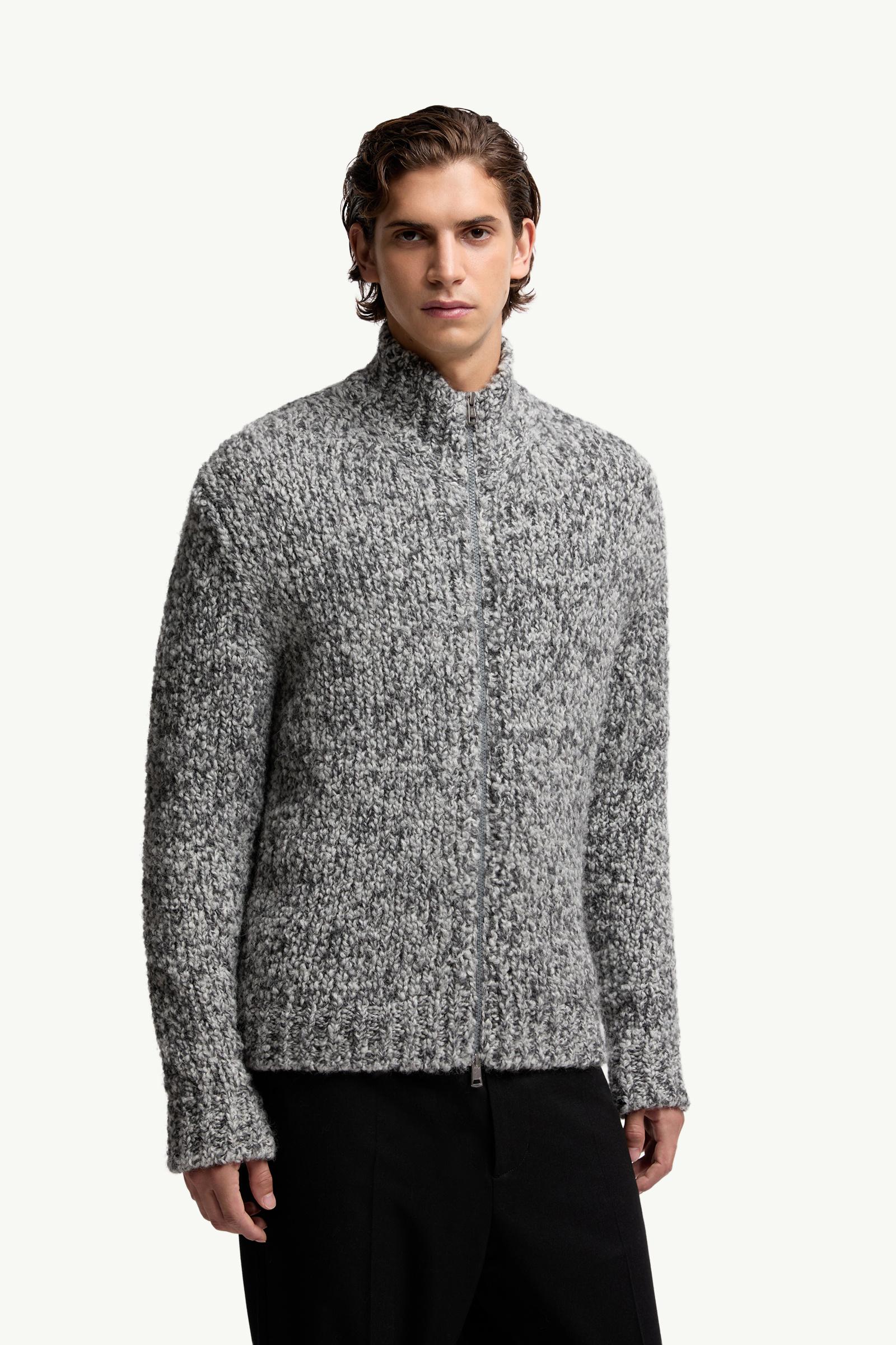 Moncler Wool & Alpaca Zip-Up Cardigan Grey Grey