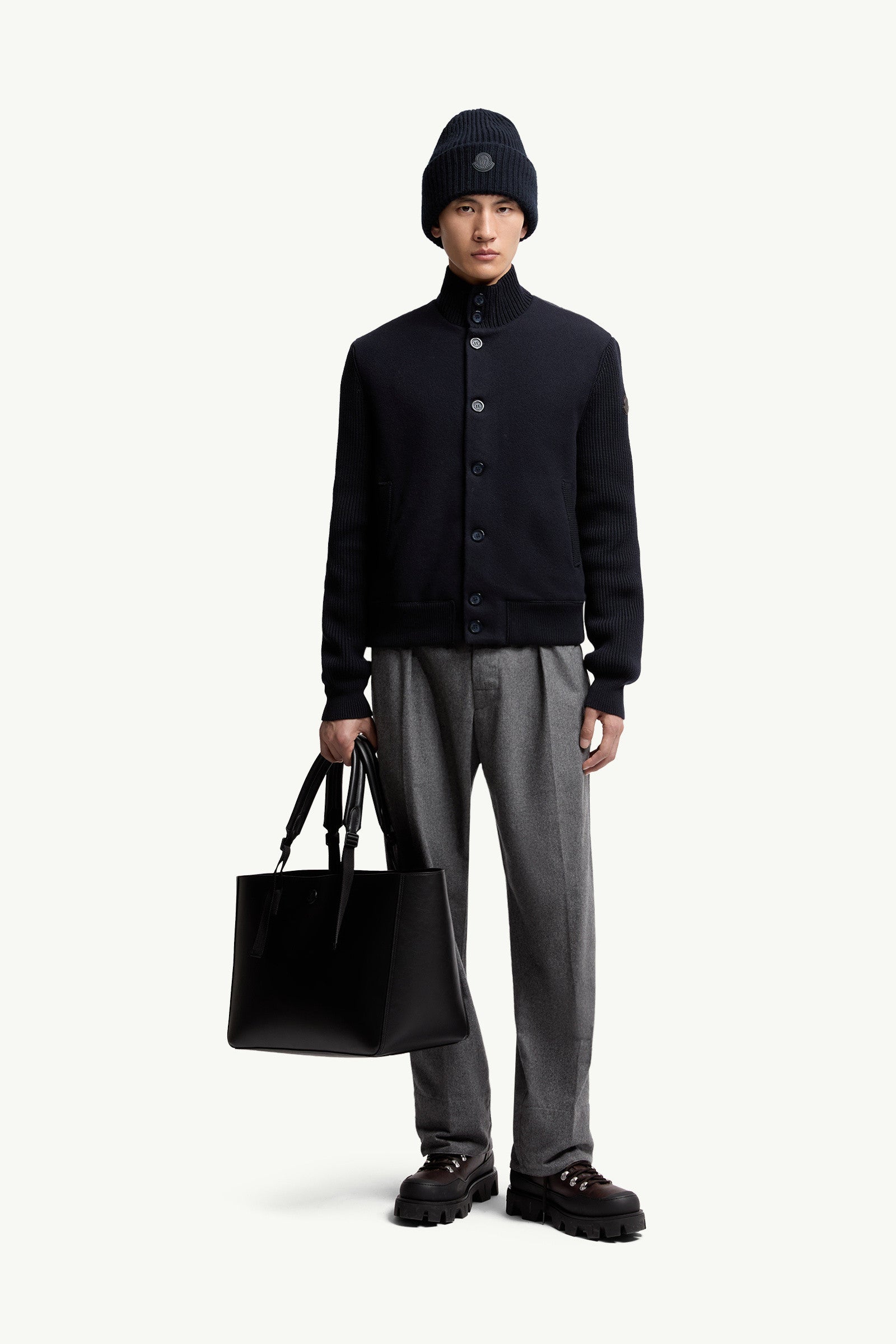 Moncler Padded Wool Zip-Up Cardigan Navy Blue Navy Blue