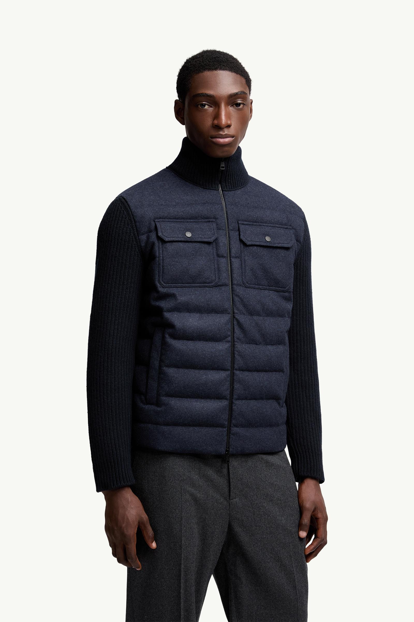 Moncler Padded Wool Zip-Up Cardigan Navy Blue Navy Blue