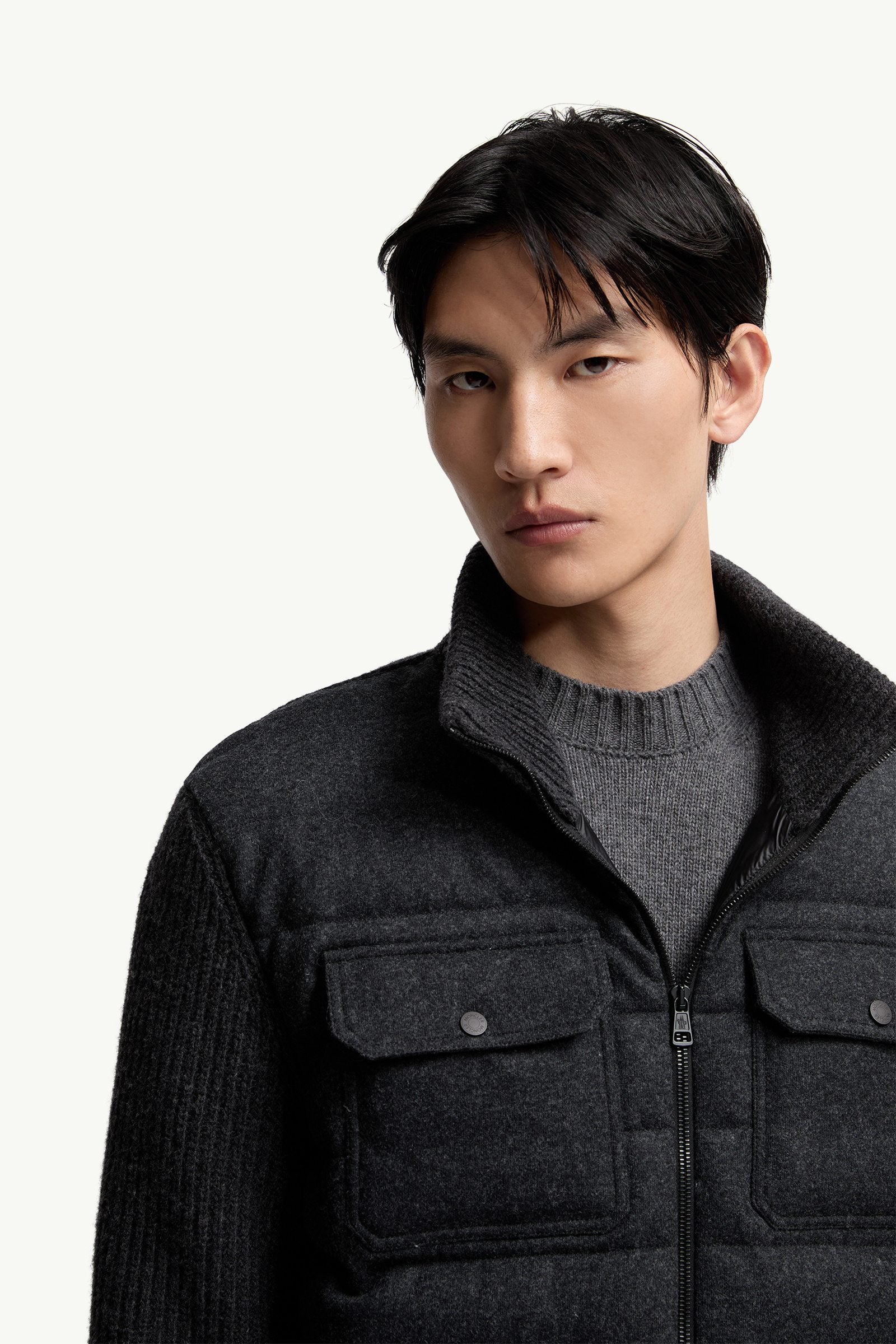 Moncler Padded Wool Zip-Up Cardigan Dark Grey Dark Grey