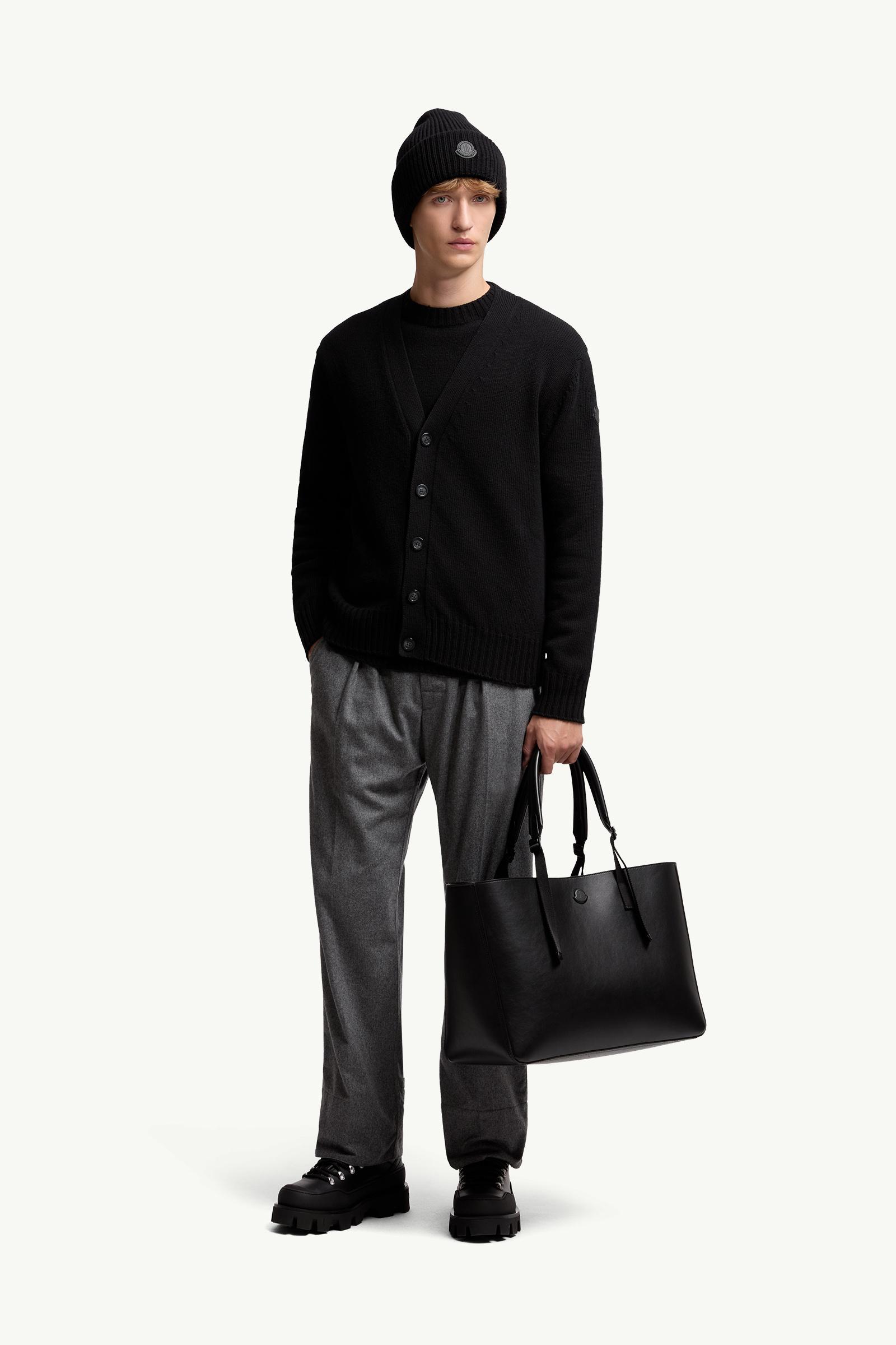 Moncler V-Neck Wool Cardigan Black Black