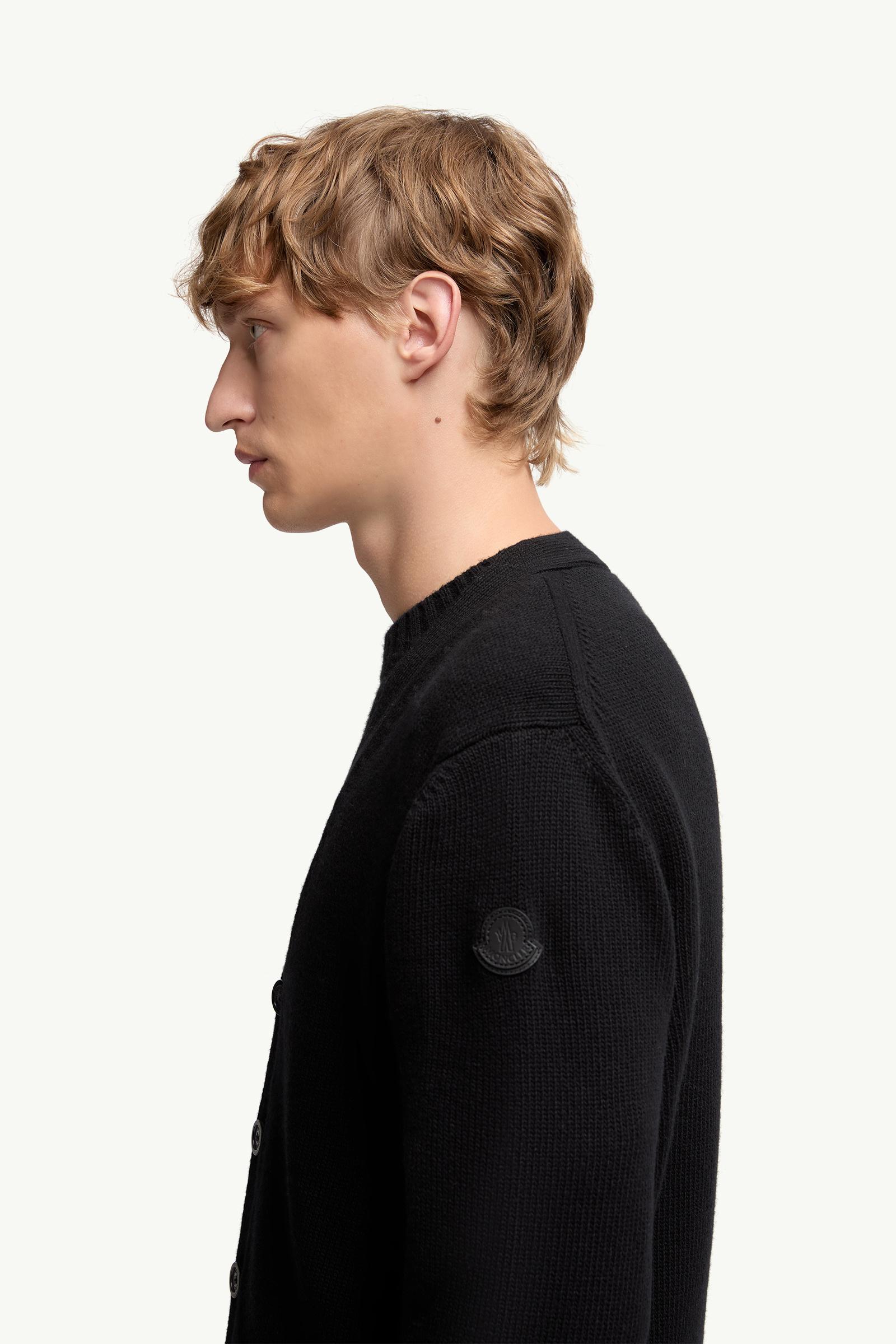 Moncler V-Neck Wool Cardigan Black Black