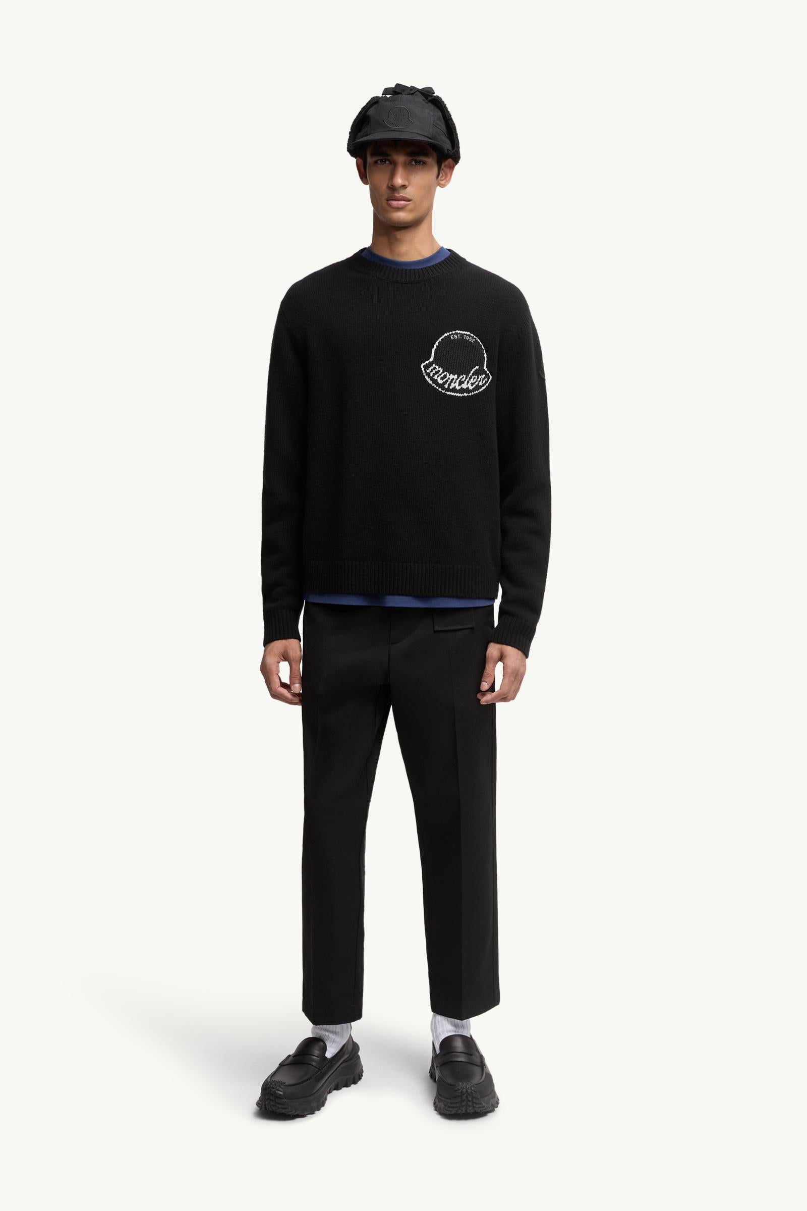 Moncler Embroidered Logo Wool Sweater Black Black
