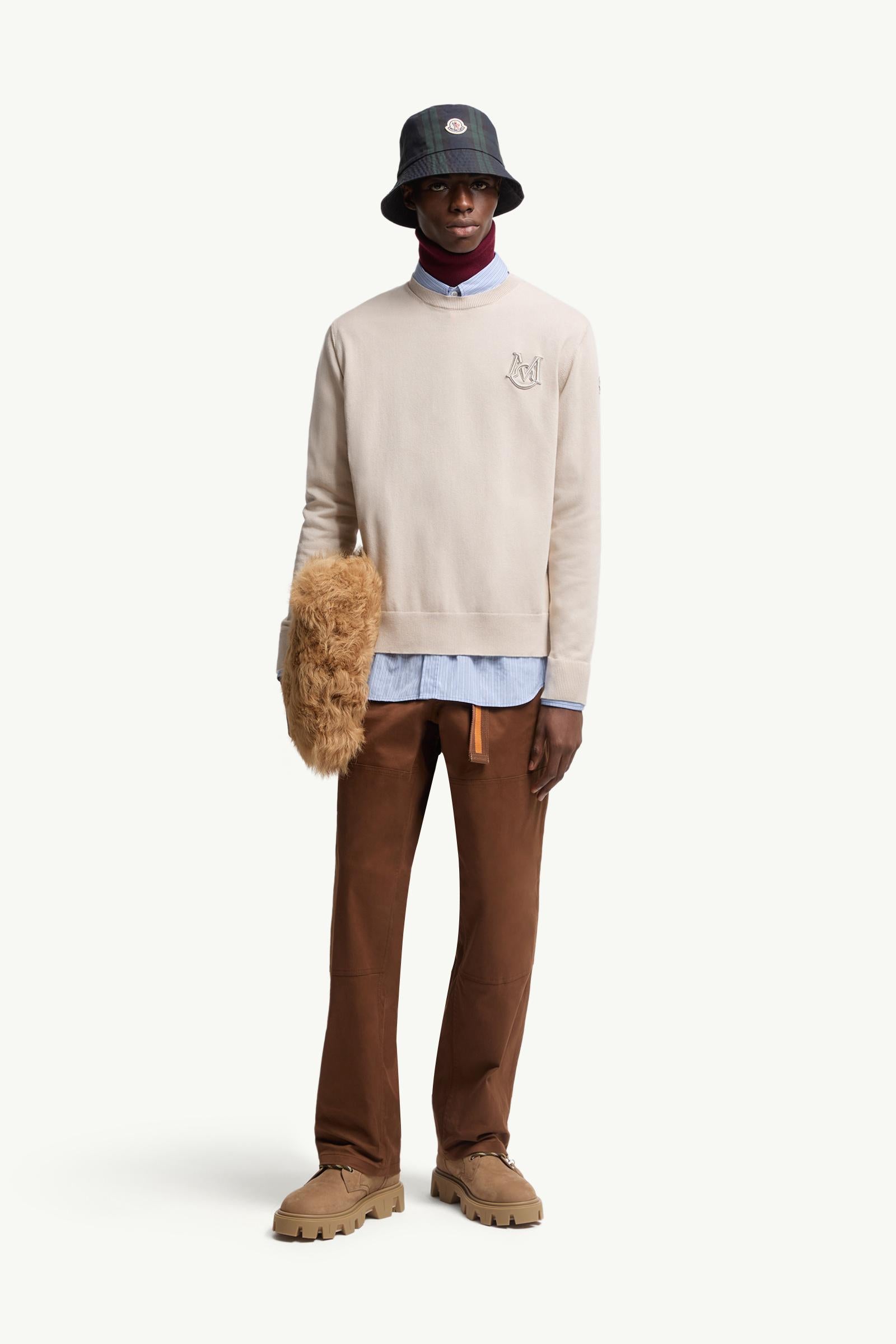 Moncler Embroidered Monogram Cotton Sweater Light Beige Light Beige