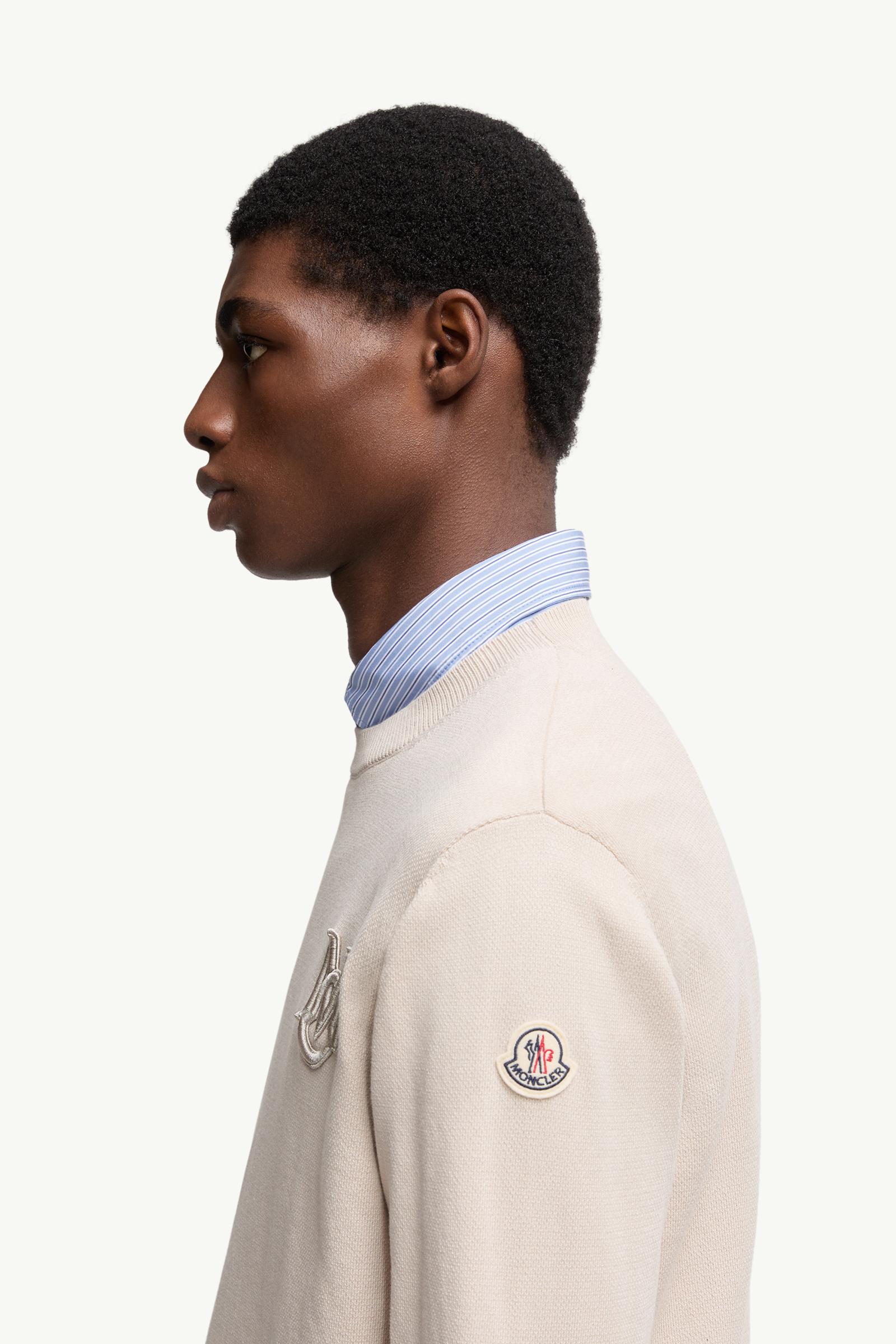 Moncler Embroidered Monogram Cotton Sweater Light Beige Light Beige