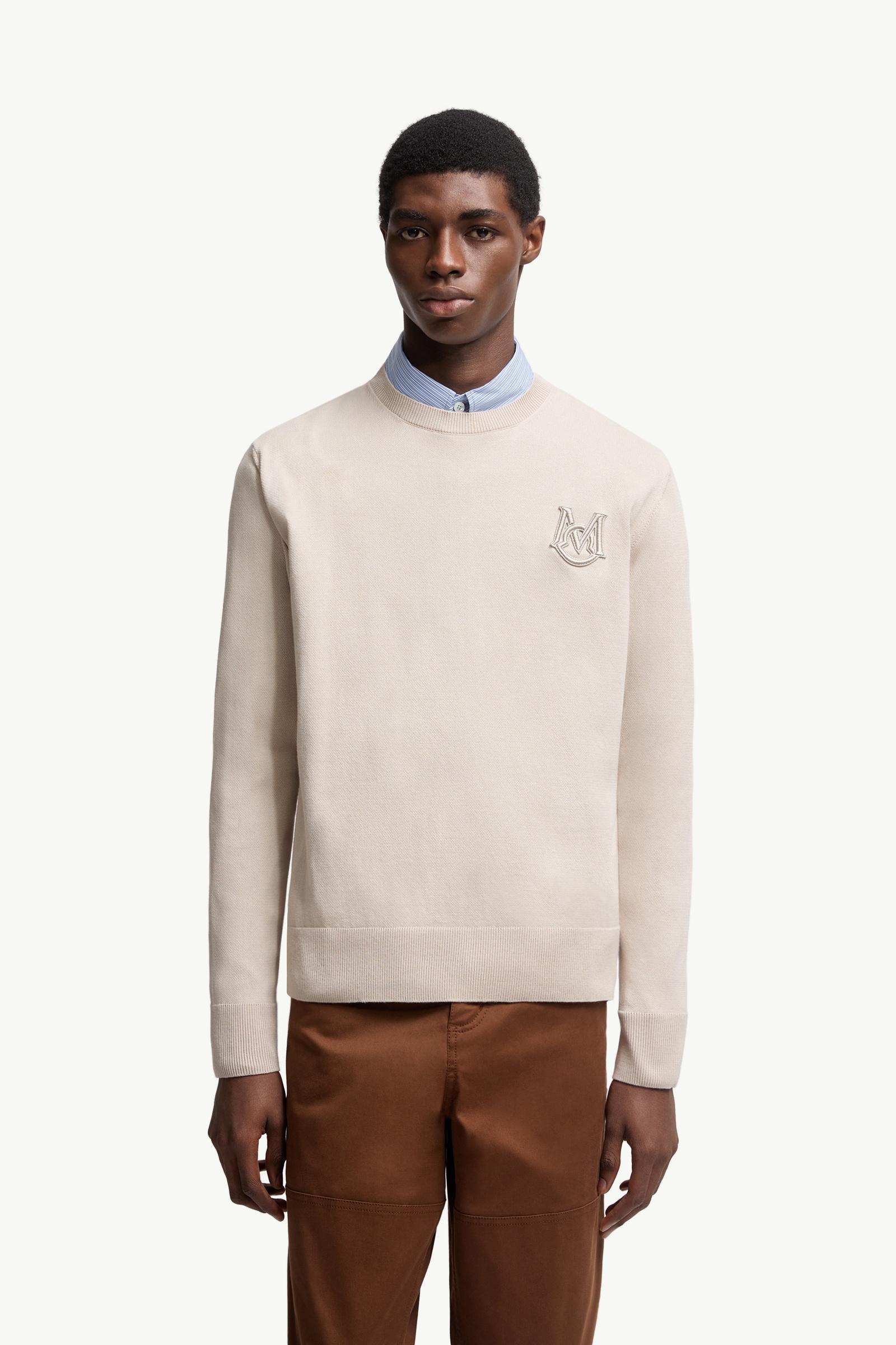 Moncler Embroidered Monogram Cotton Sweater Light Beige Light Beige
