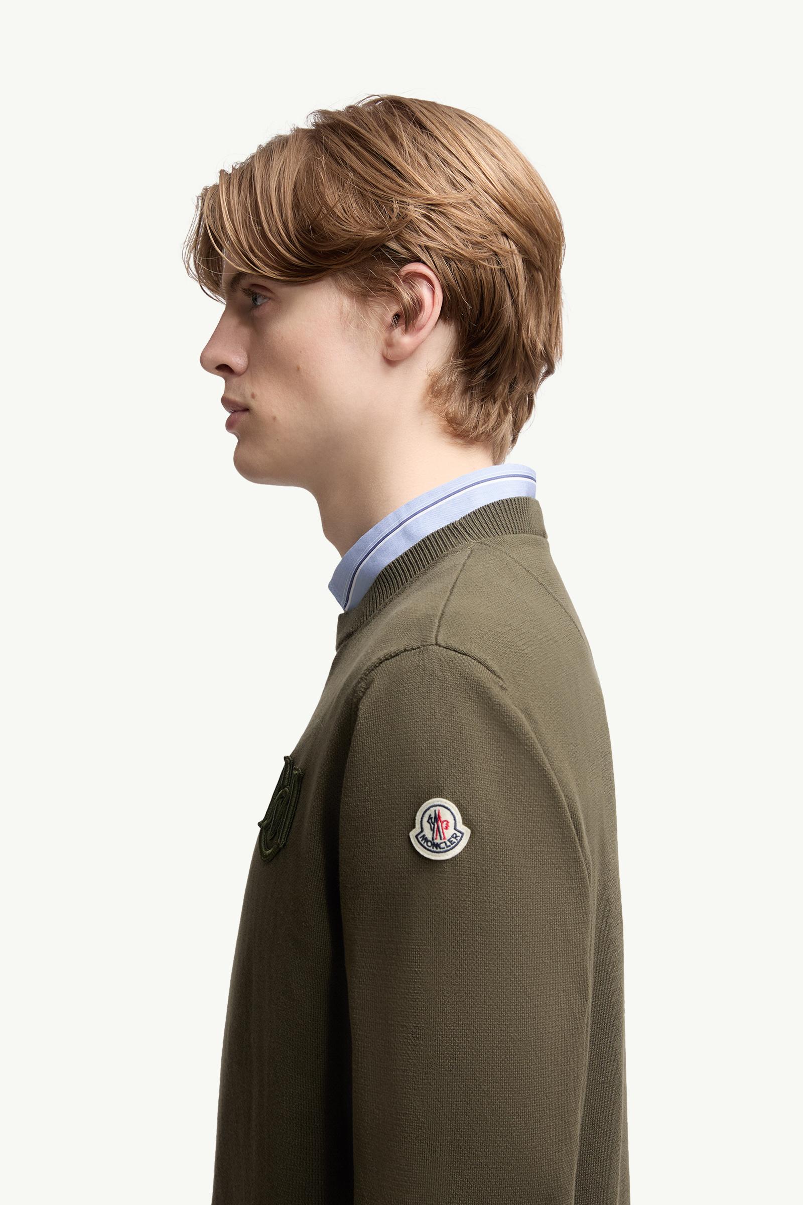 Moncler Embroidered Monogram Cotton Sweater Olive Green Olive Green