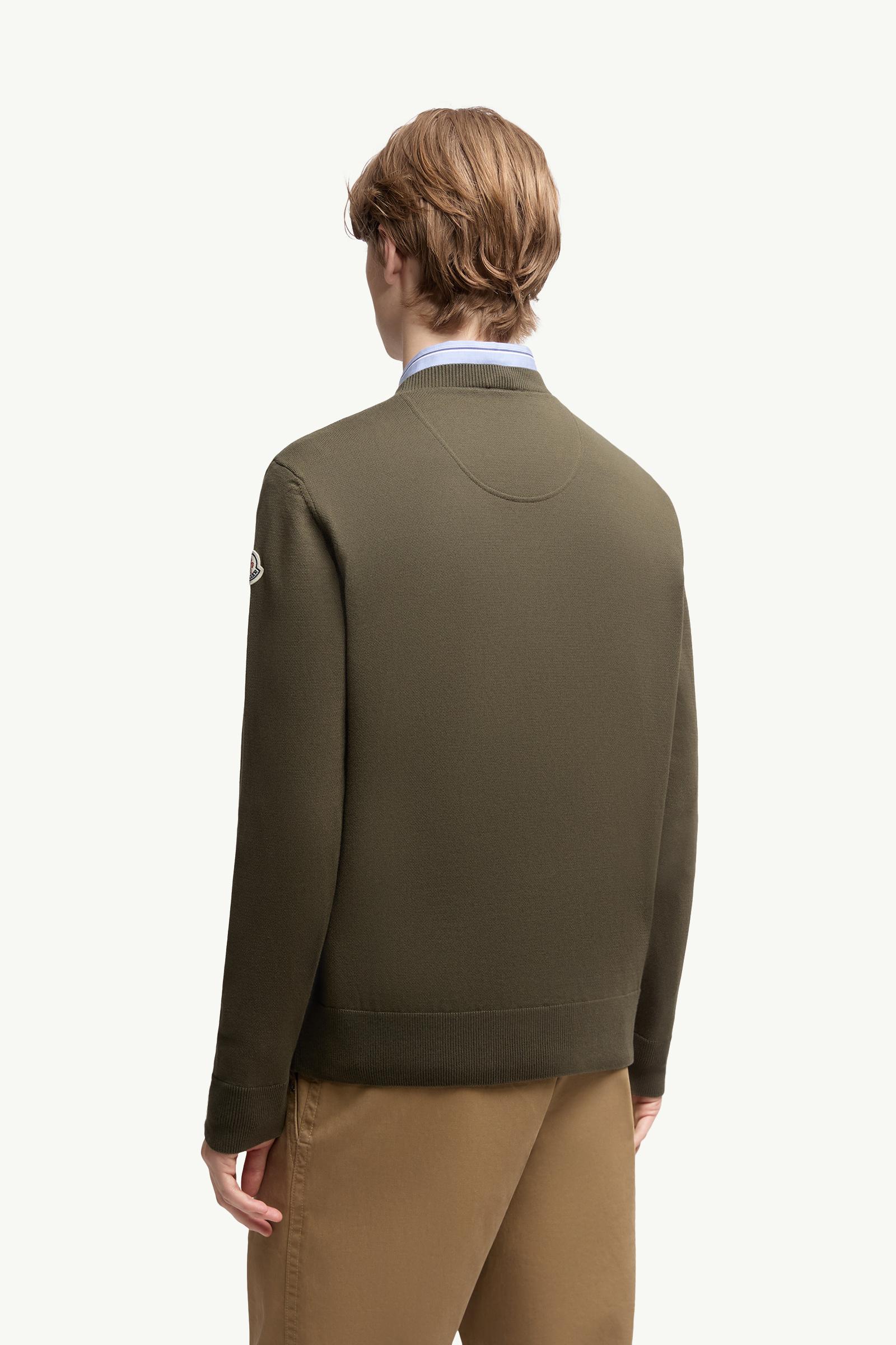 Moncler Embroidered Monogram Cotton Sweater Olive Green Olive Green