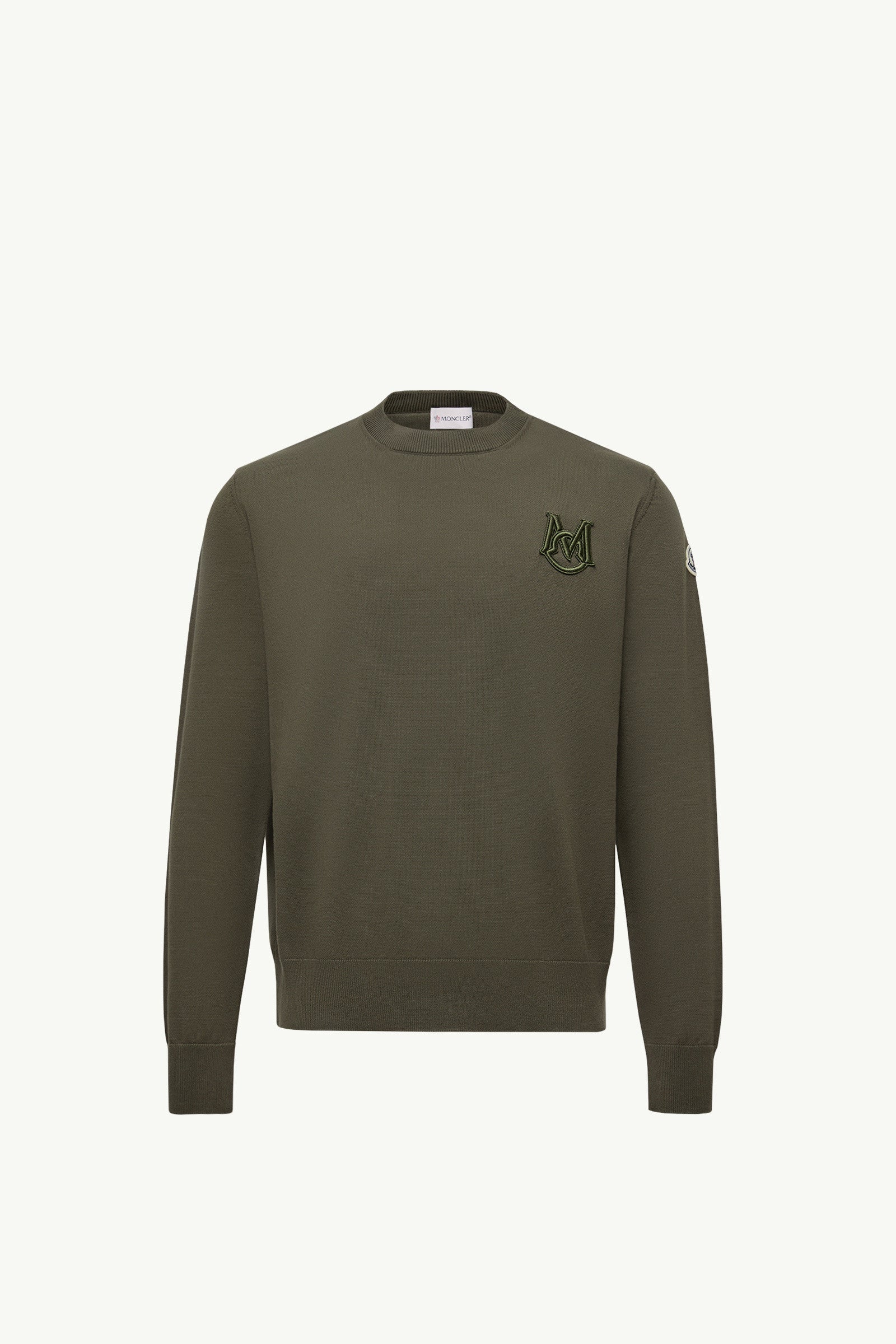 Moncler Embroidered Monogram Cotton Sweater Olive Green Olive Green