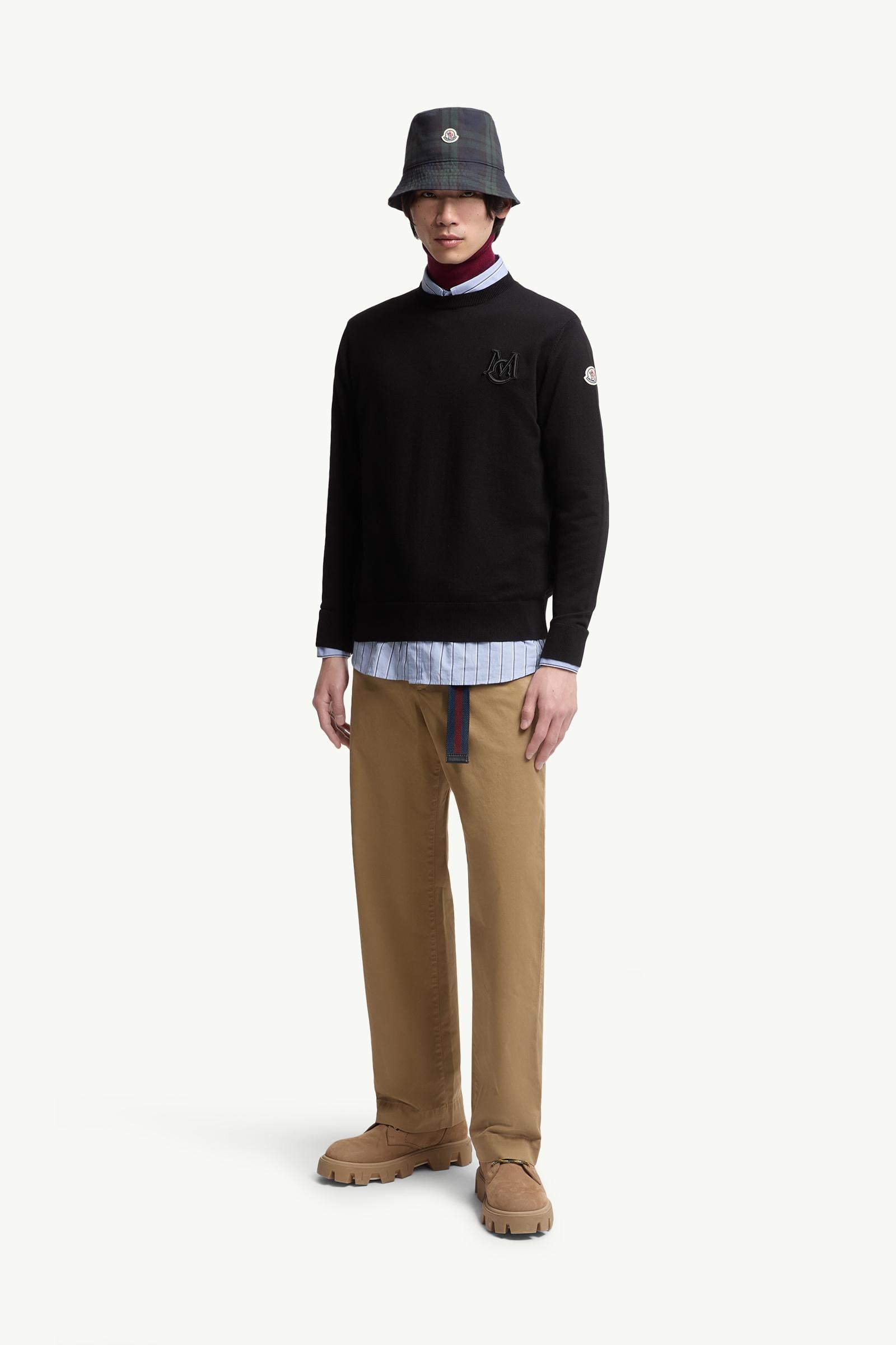 Moncler Embroidered Monogram Cotton Sweater Black Black