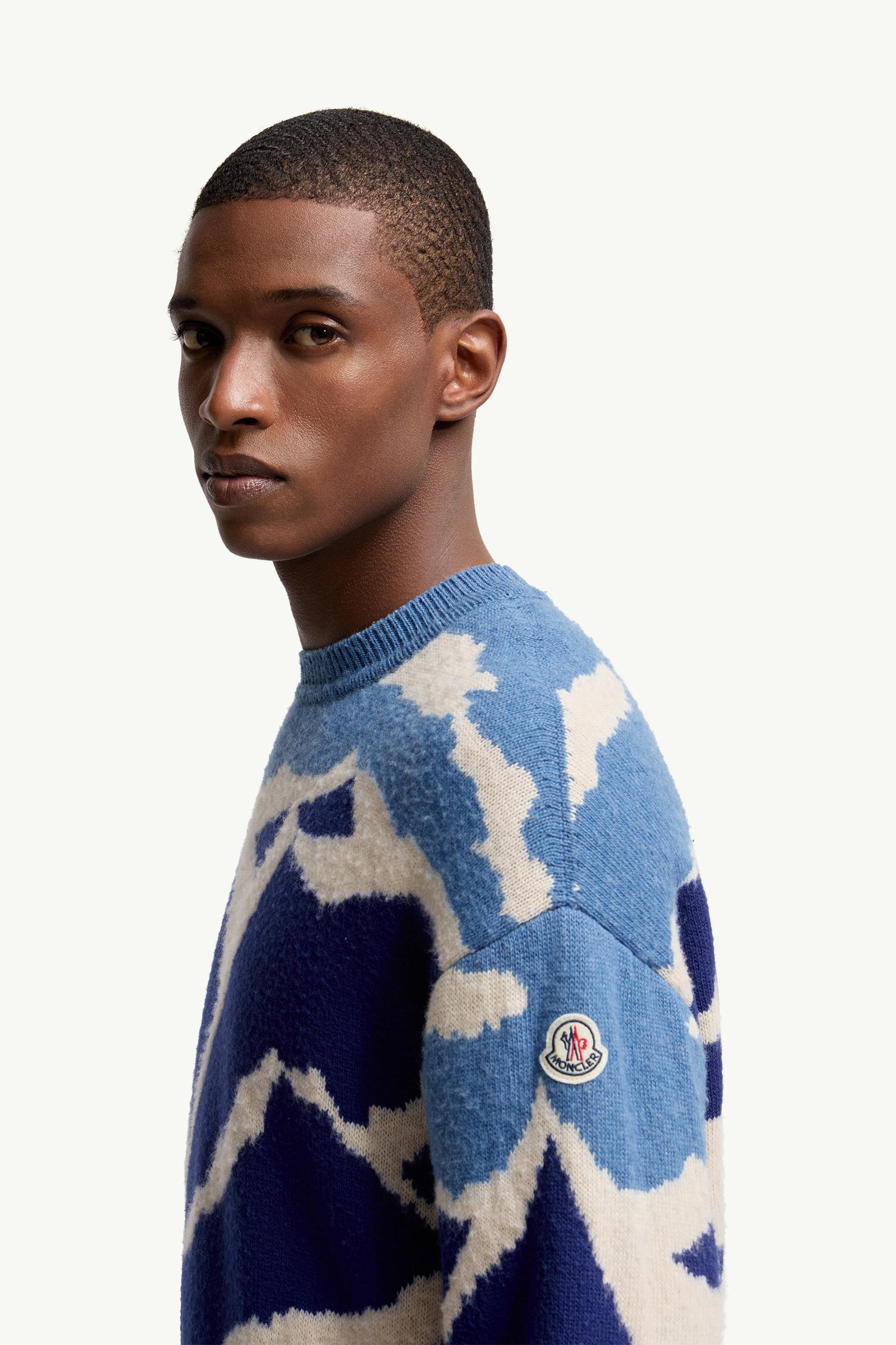 Moncler Mountain Jacquard Wool Sweater Light Blue & Beige Light Blue & Beige