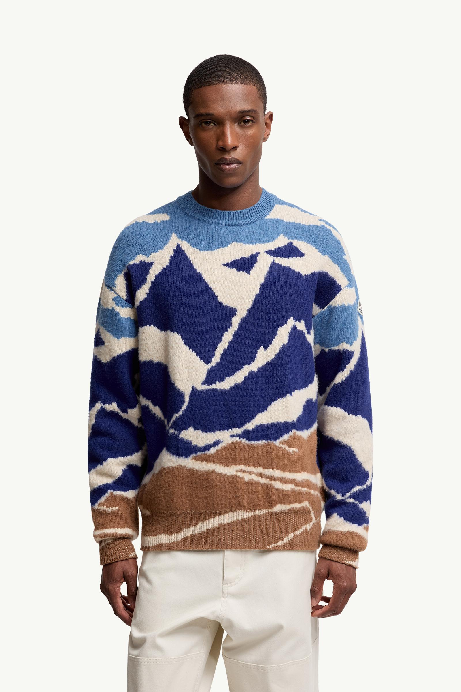 Moncler Mountain Jacquard Wool Sweater Light Blue & Beige Light Blue & Beige