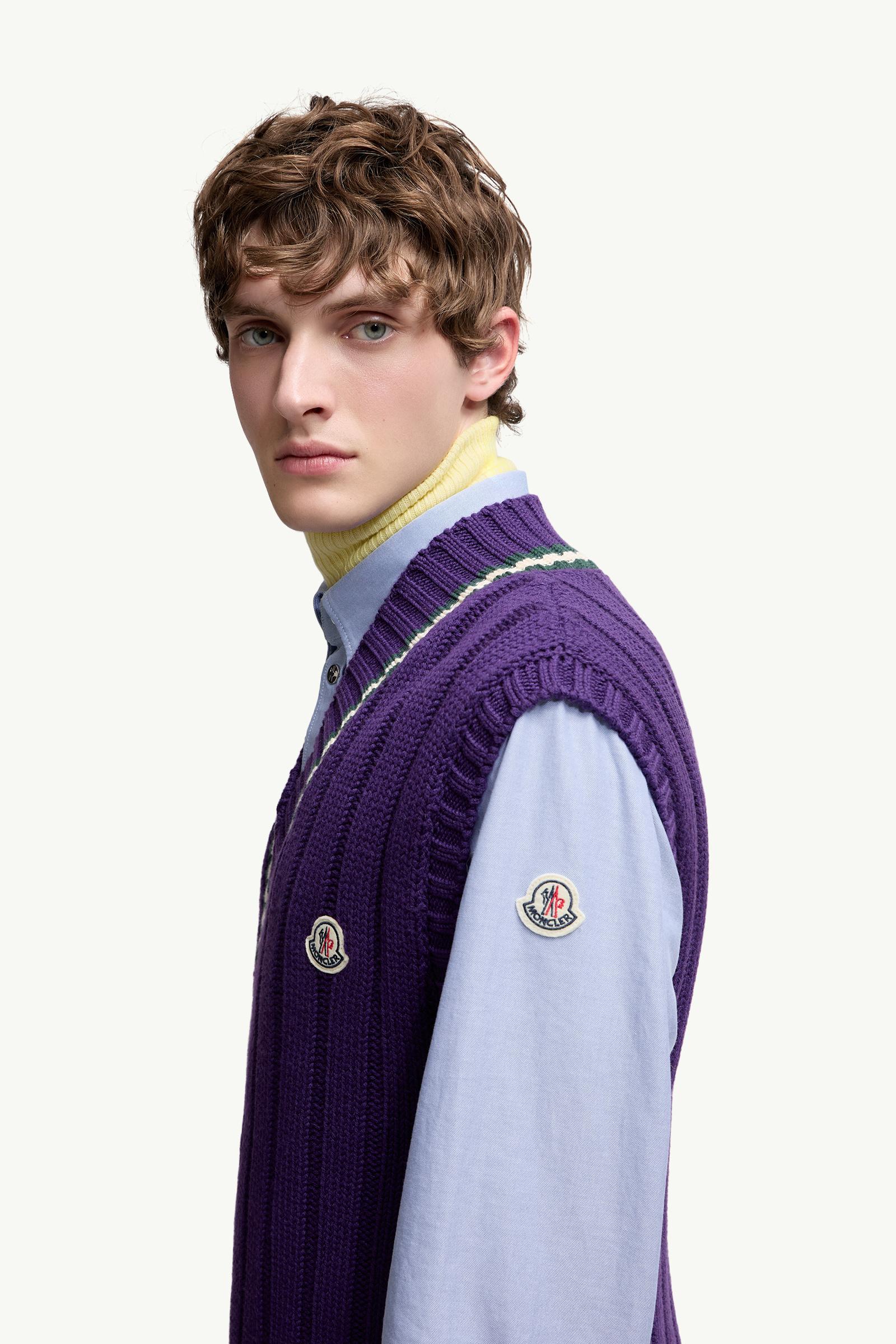 Moncler Wool & Cotton V-Neck Vest Purple Purple
